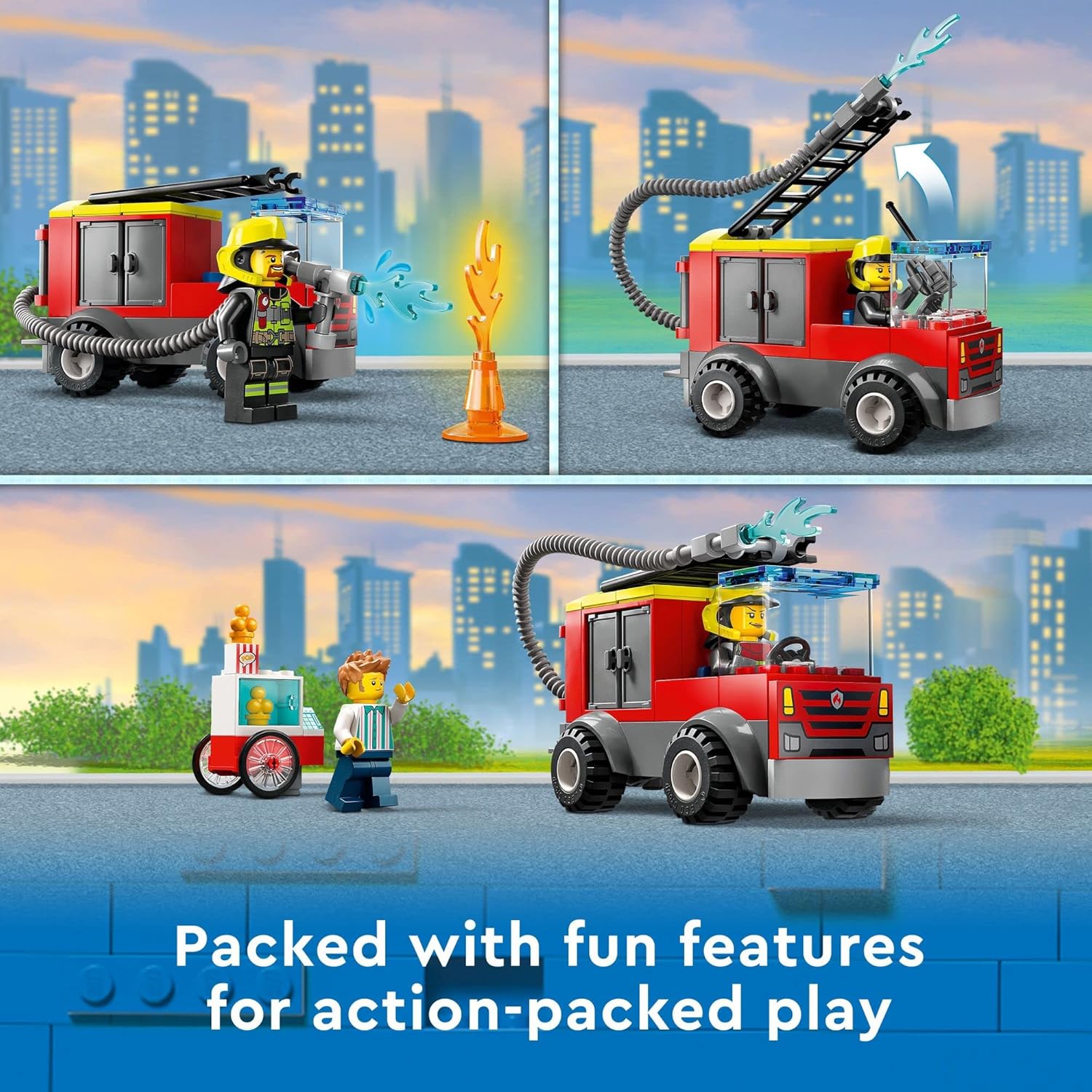 Lego City Fire Station and Fire Engine 60375, Pretend Play Fire Station with Firefighter Minifigures, Educational Vehicle Toys for Kids Boys Girls Age 4+ 24Hr Smart