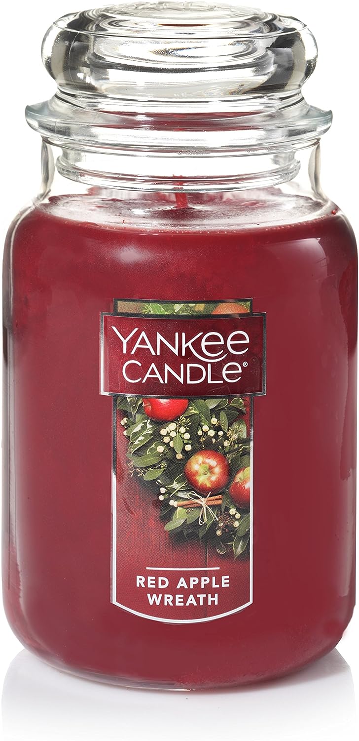 Yankee Candle Red Apple Wreath Scented, Classic 22oz Large Jar Single Wick Candle, Over 110 Hours of Burn Time, Christmas | Holiday Candle - 24hrsmart