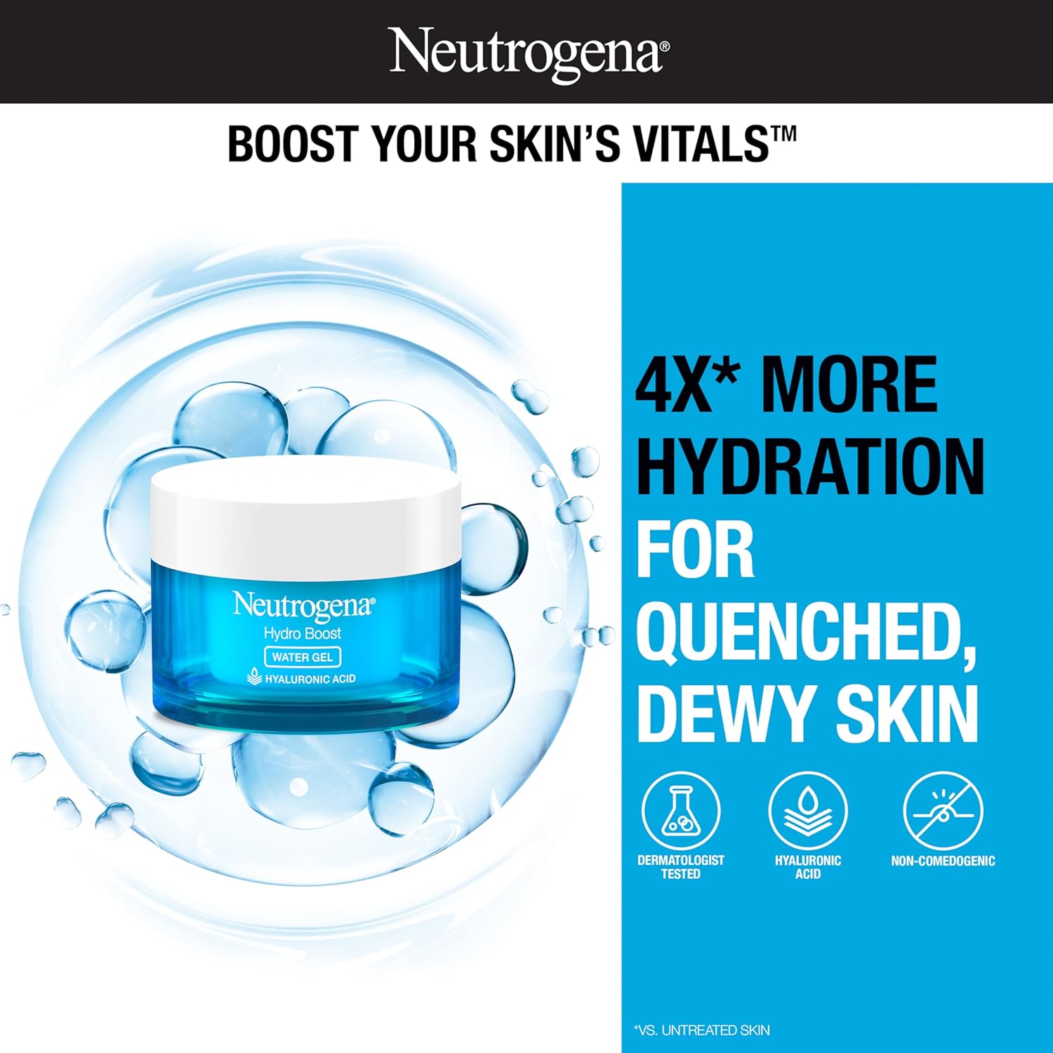 Neutrogena Hydro Boost Face Moisturizer with Hyaluronic Acid for Dry Skin, Oil-Free and Non-Comedogenic Water Gel Face Lotion, 1.7 oz - 24hrsmart