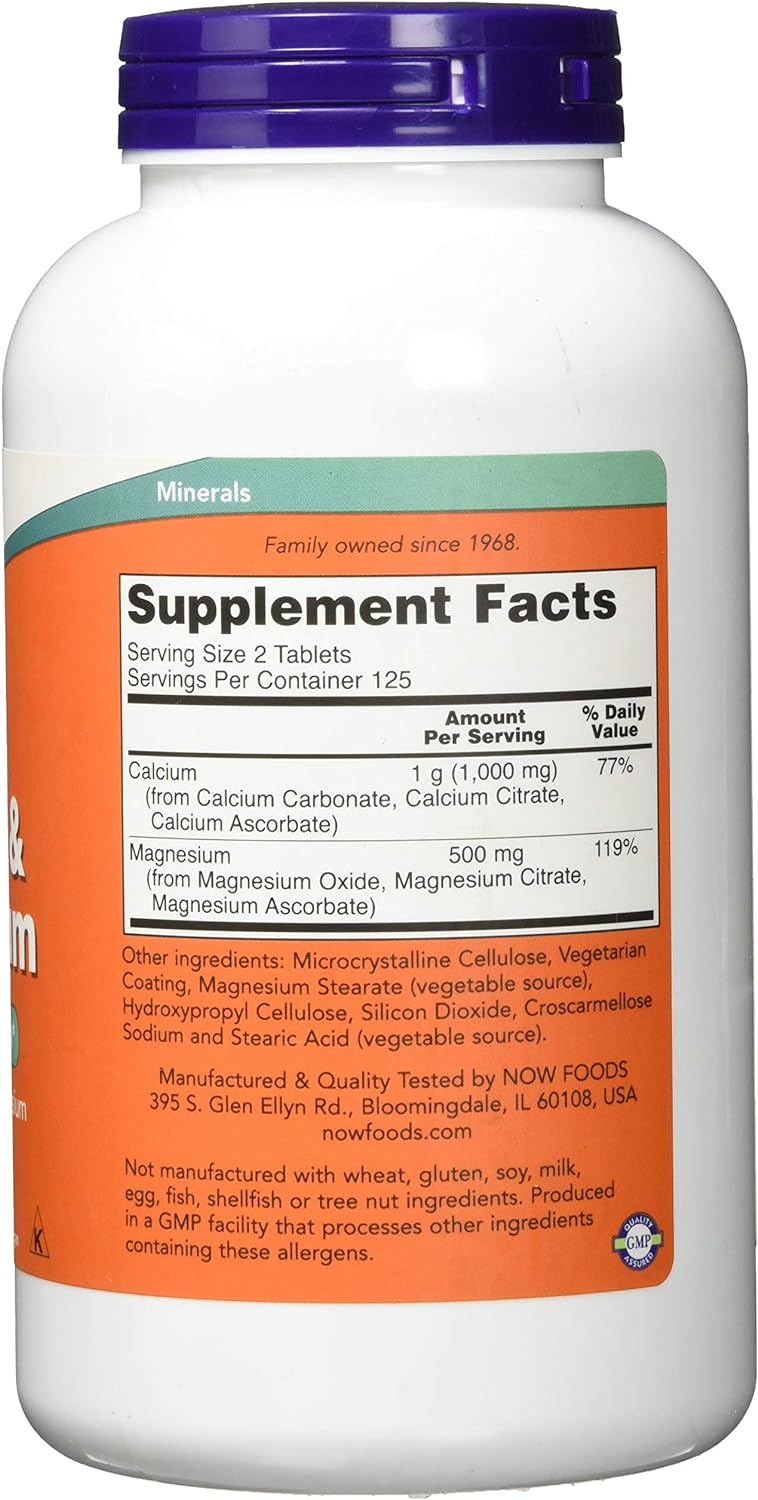 NOW Foods Calcium & Magnesium, 500/250 mg, 100 Tablets 24Hr Smart