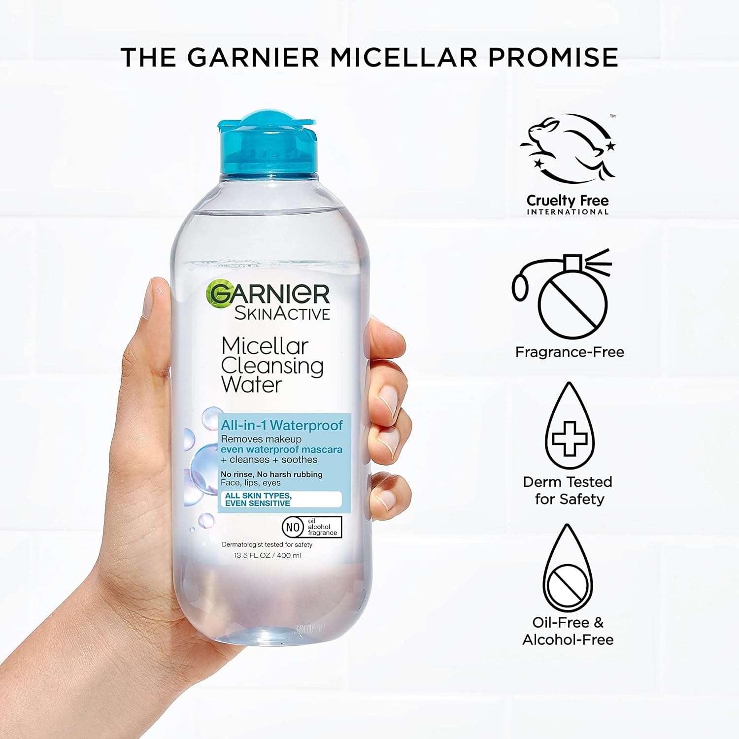 Garnier SkinActive Micellar Water For Waterproof Makeup, Facial Cleanser & Makeup Remover, 13.5 Fl Oz (400mL), 2 Count (Packaging May Vary)