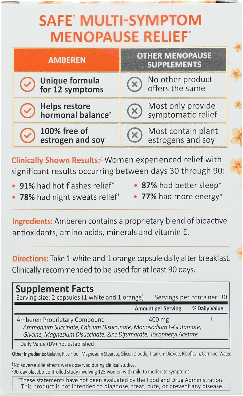 Amberen Multi-Symptom Menopause Relief, Estrogen Free, Drug Free, 60 Capsules (Pack of 1) 24Hr Smart