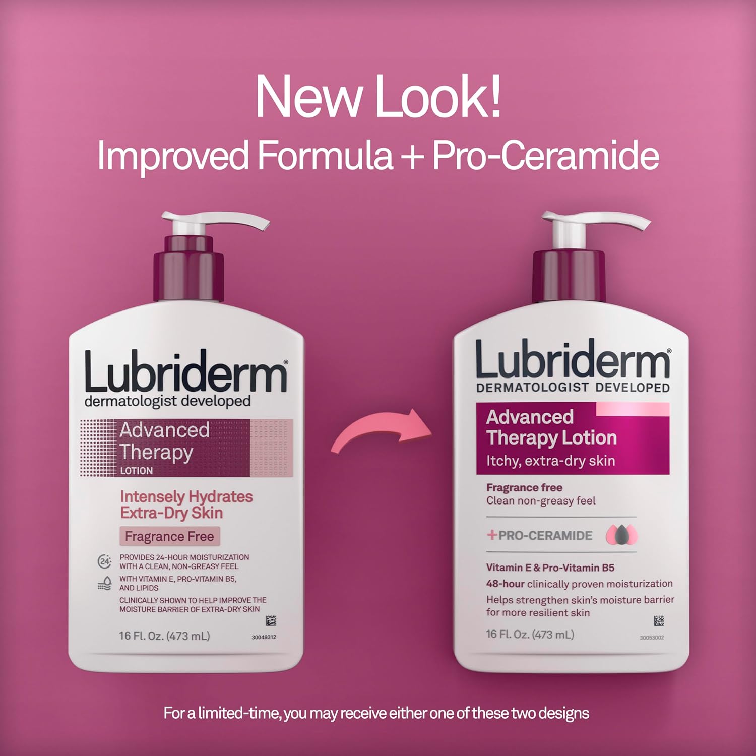 Lubriderm Advanced Therapy Fragrance Free Moisturizing Hand & Body Lotion + Pro-Ceramide with Vitamins E & Pro-Vitamin B5, Intense Hydration for Itchy, Extra Dry Skin, Non-Greasy, 16 fl. oz - 24hrsmart