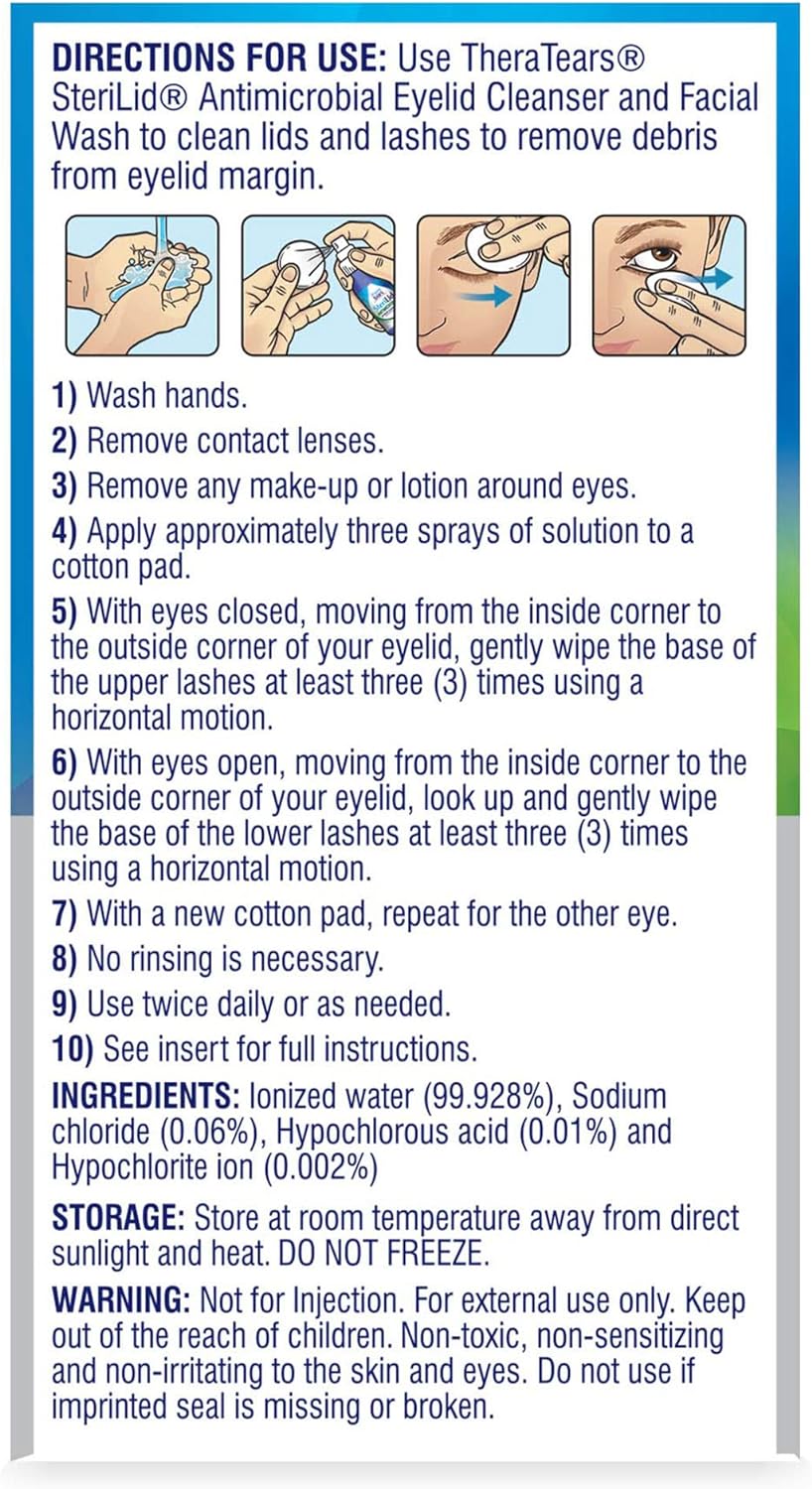 TheraTears SteriLid Eyelid Cleanser and Face Wash, for irritated eyes, 2 fl oz Spray - 24hrsmart