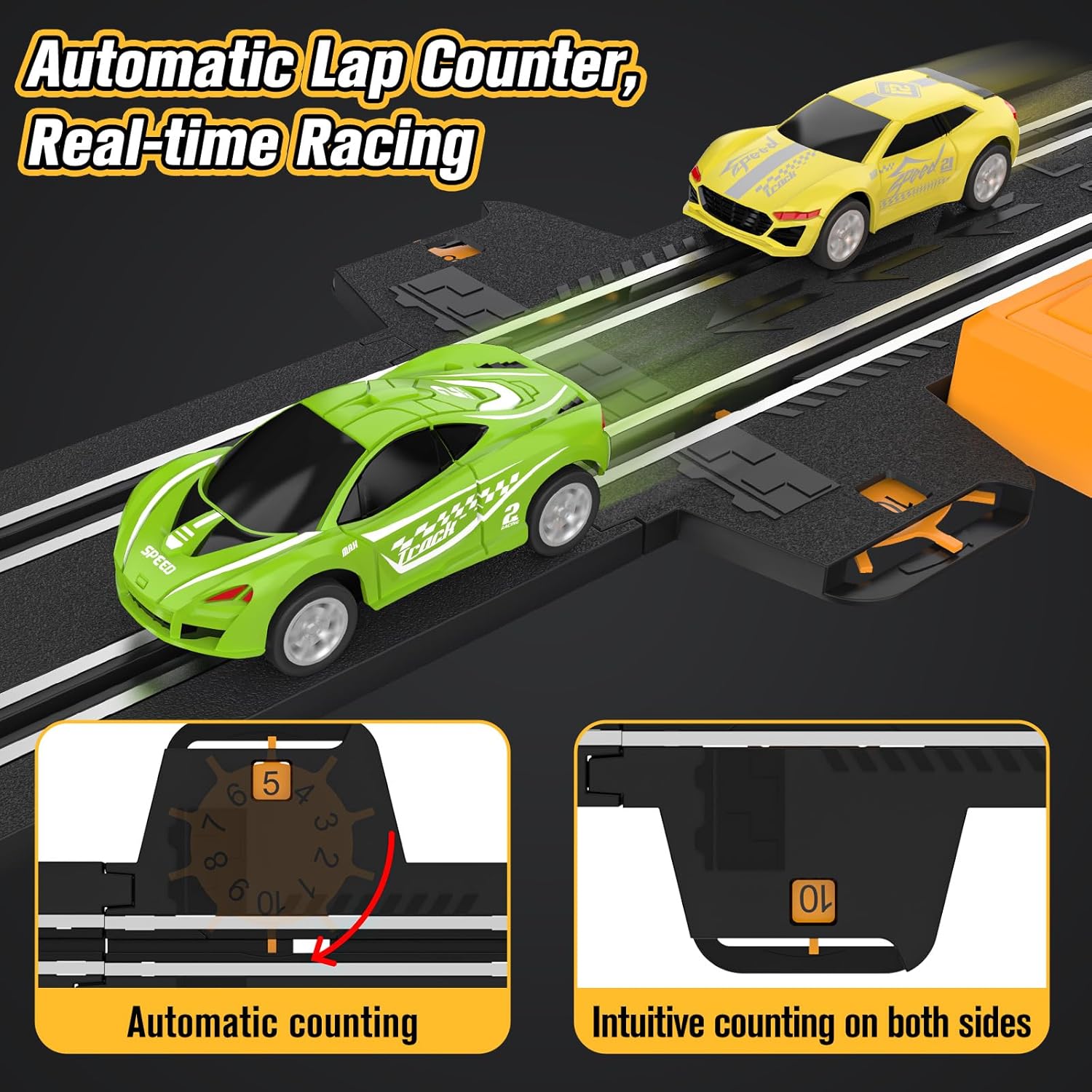 Slot-Car-Race-Track-Sets for Boys Kids, Battery or Electric Race Car Track with 4 High-Speed Slot Cars, Dual Racing Game 2 Hand Controllers Circular Overpass Track, Toys Gifts for 6-8 8-12 Boys Girls 24hrsmart