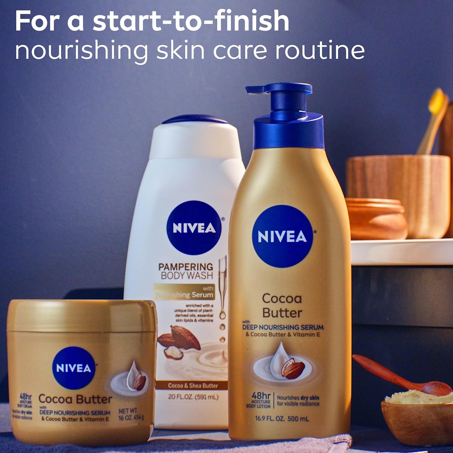NIVEA Cocoa Butter Body Cream with Deep Nourishing Serum, Cocoa Butter Cream for Dry Skin, 16 Ounce Jar - 24hrsmart