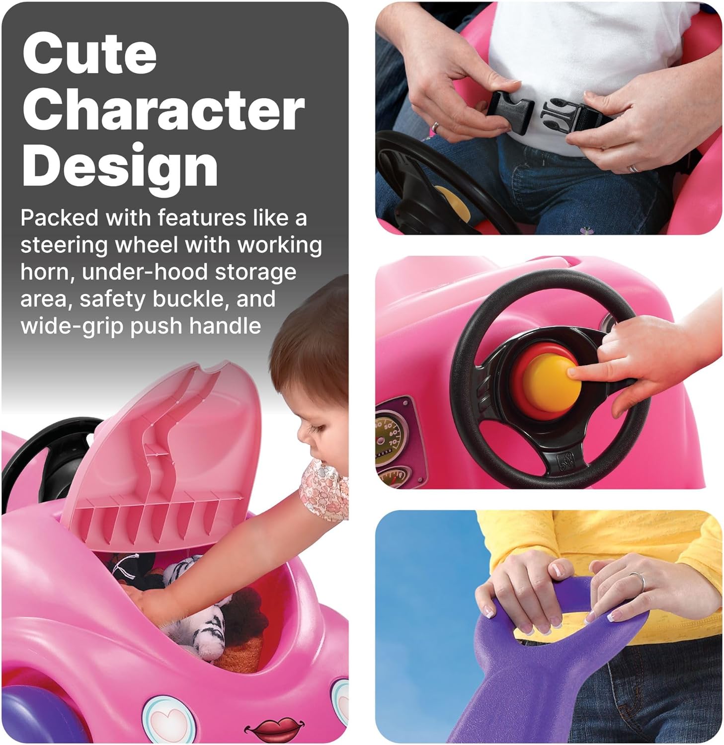 Step2 Push Around Buggy Kids Push Car, Ride On Toy, Stroller Substitute, Includes Seat Belt & Horn, Made of Durable Plastic, Max Weight 50 lbs., For Toddlers 1.5-4 Years Old, Pink 24hrsmart