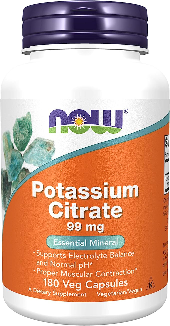 NOW Foods Potassium Citrate, 99 mg, 180 Capsules 24Hr Smart