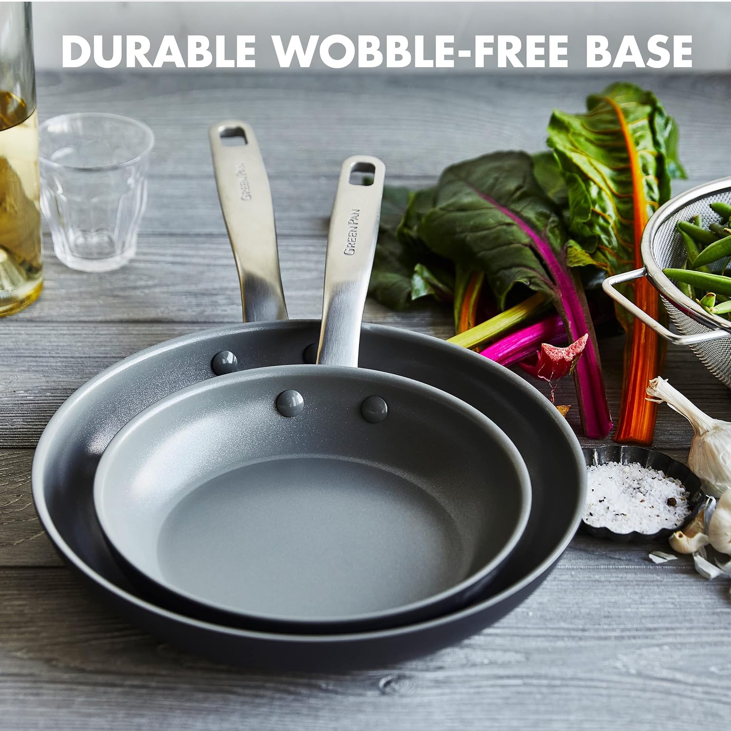 GreenPan Chatham Hard Anodized Healthy Ceramic Nonstick 8" and 10" Frying Pan Skillet Set, Omelette and Egg Pan, PFAS-Free, Dishwasher Safe, Oven Safe, Gray - 24hrsmart