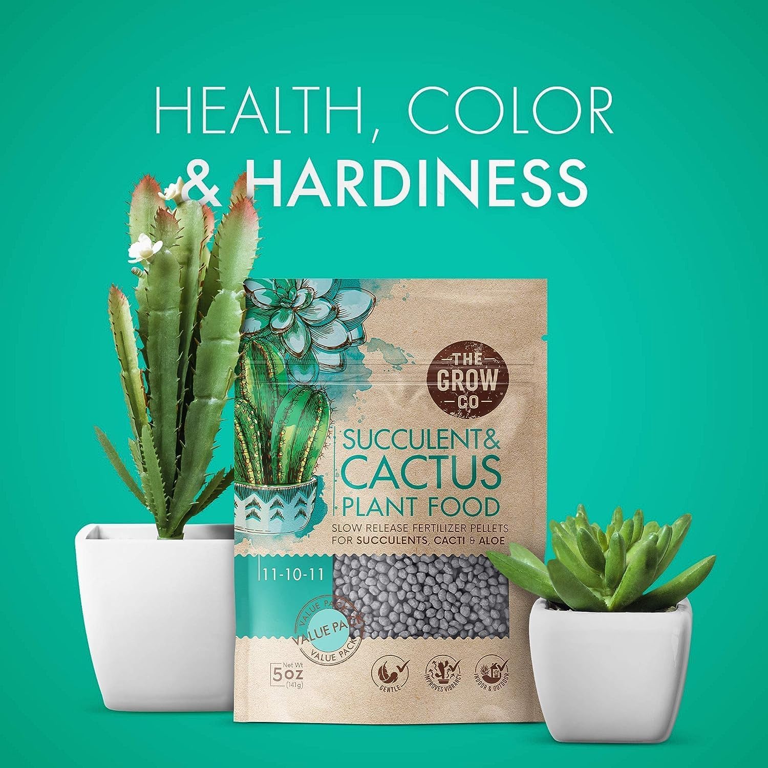 Succulents & Cactus Plant Food - Gentle Long Lasting Formula, Slow Release Fertilizer (Liquid Alternative) for All Potted Succulent, Cacti & Aloe Vera Plants (5 oz) 24hrsmart