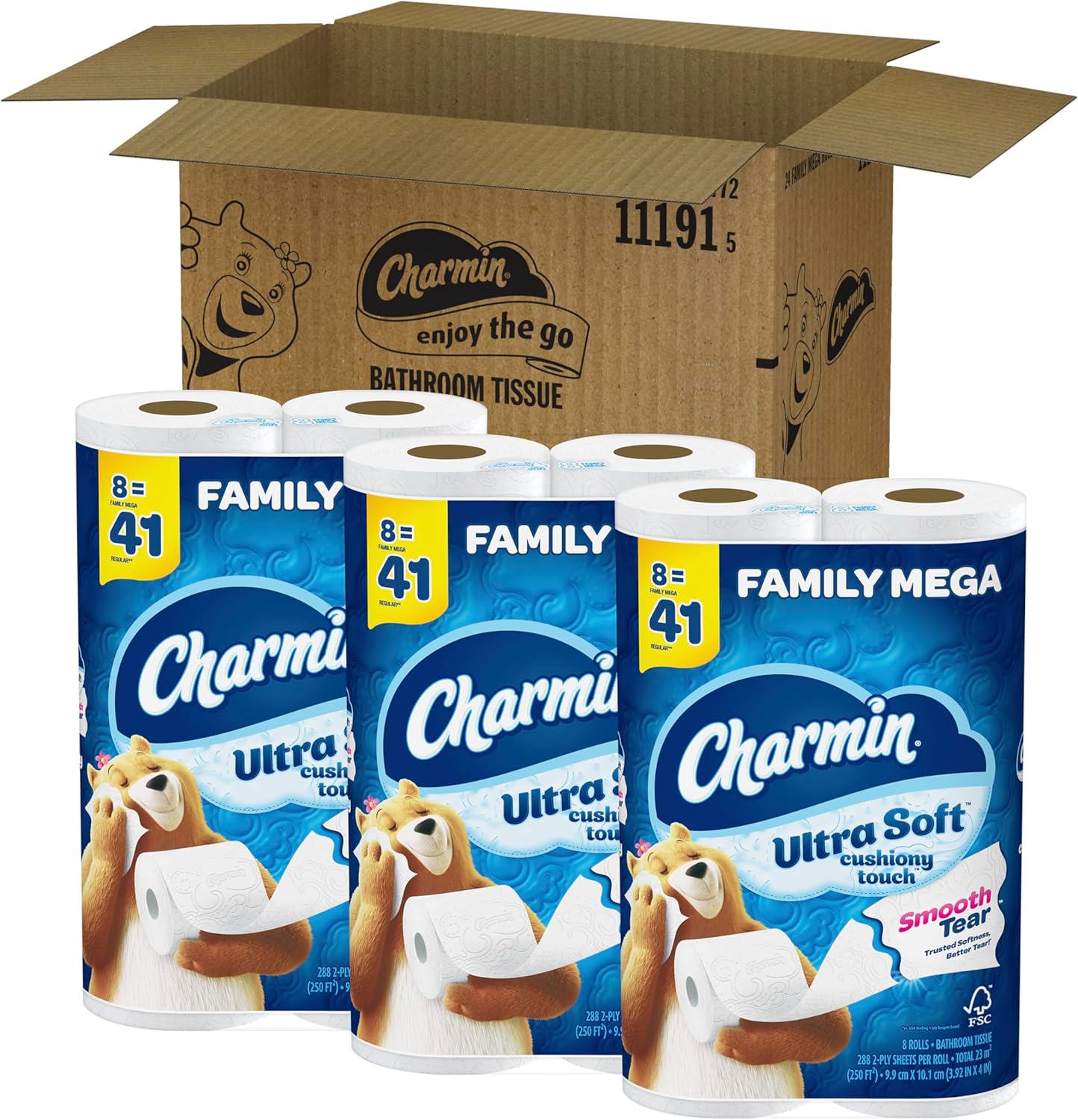 Charmin Ultra Soft Cushiony Touch Toilet Paper, 24 Family Mega Rolls = 123 Regular Rolls 24hrsmart