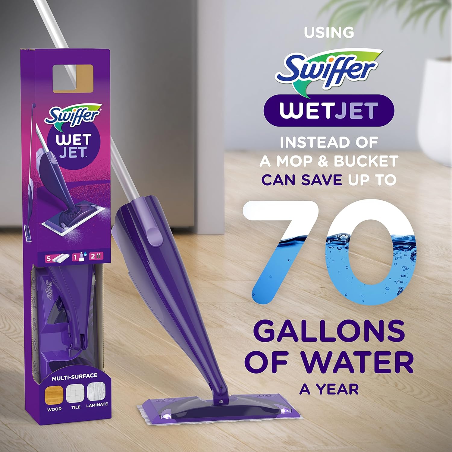 Swiffer WetJet Hardwood and Floor Spray Mop Cleaner Starter Kit, Includes: 1 Power Mop, 10 Pads, Cleaning Solution, Batteries - 24hrsmart