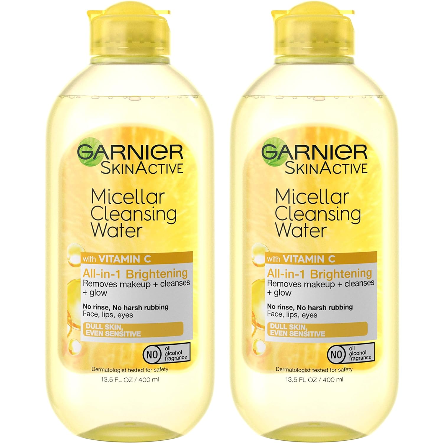 Garnier SkinActive Micellar Water with Vitamin C, Facial Cleanser & Makeup Remover, 13.5 Fl Oz (400mL), 2 Count (Packaging May Vary) - 24hrsmart