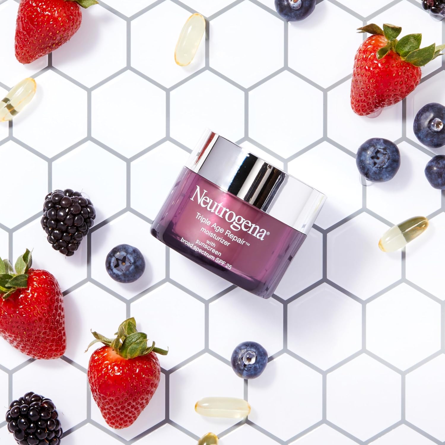 Neutrogena Triple Age Repair Face Moisturizer with SPF 25, 1.7 oz Jar, Anti-Aging Face Cream, SPF Moisturizer & Neck Cream, Anti Wrinkle Lotion for Dark Spots, Glycerin & Shea Butter 24hrsmart