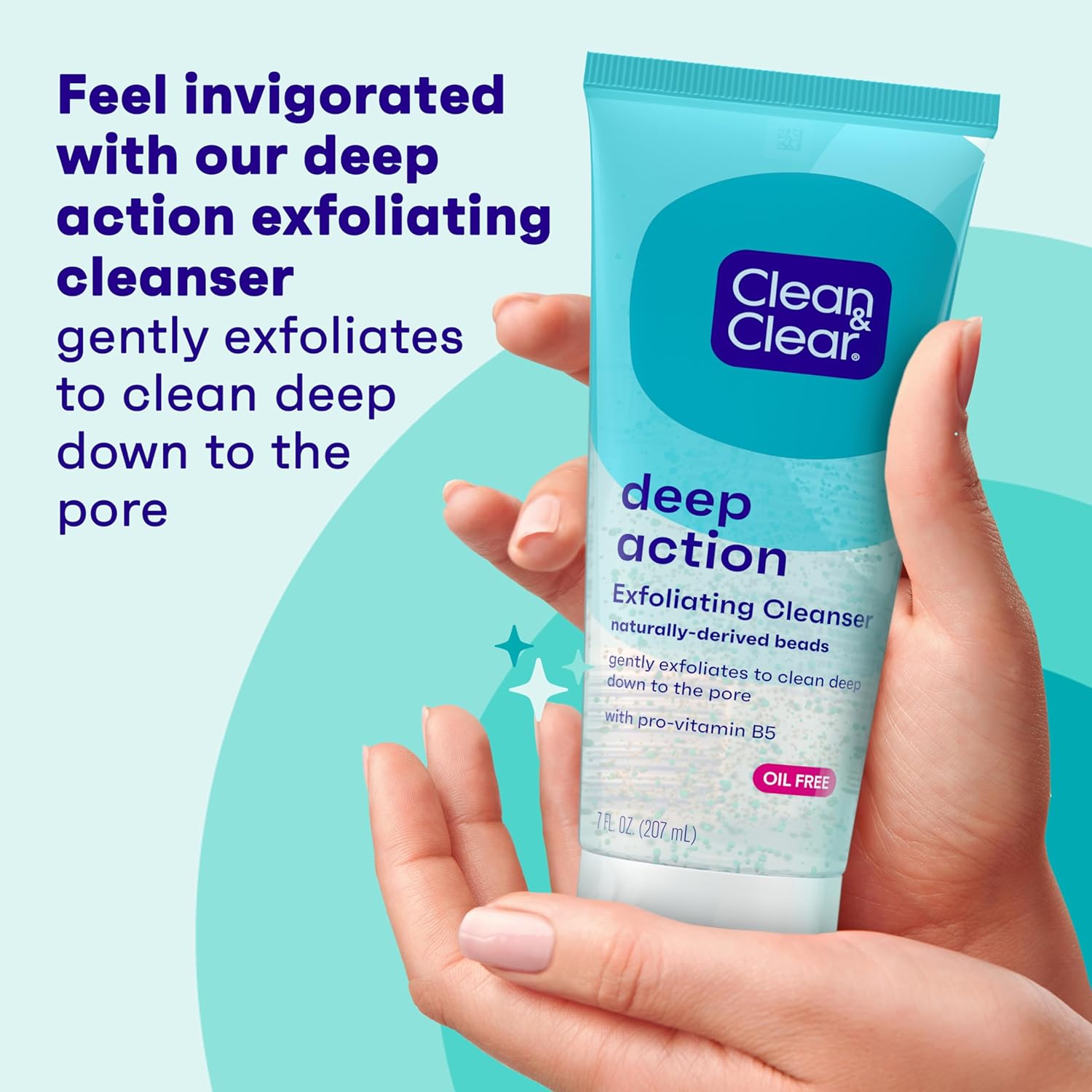 Clean & Clear Oil-Free Deep Action Exfoliating Facial Scrub, Cooling Face Wash for Deep Pore Cleansing, 7 oz 24Hr Smart