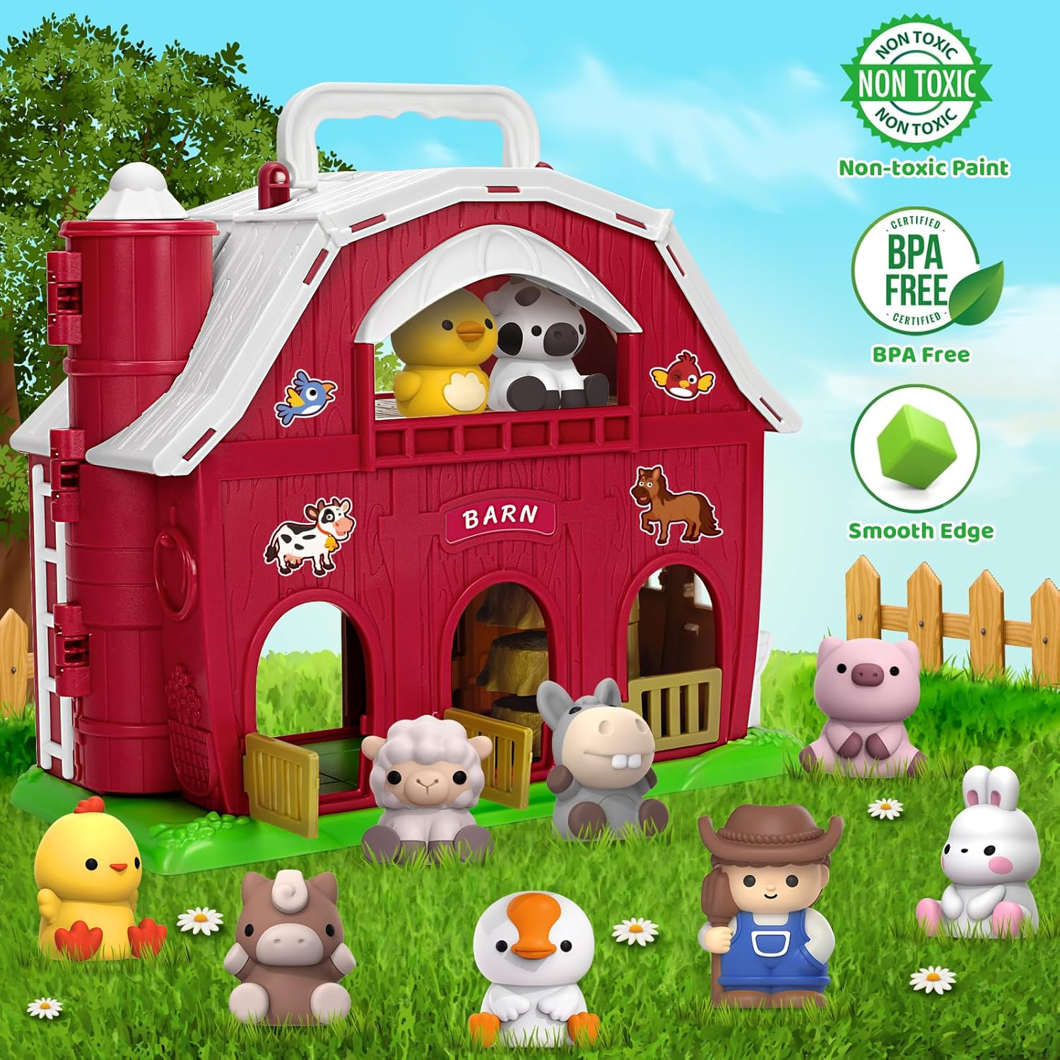 KMUYSL Toys for 1 2 3 Years Old Boys Girls, Big Red Barn Farm Animal Playset for Boys Girls, Learning Toys, Montessori Toys, Christmas Birthday Easter Gift for Baby Kids Toddlers Age 12-18 Months 24hrsmart