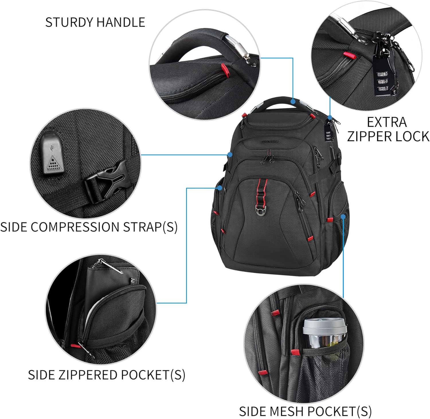 KROSER Travel Laptop Backpack 17.3 Inch XL Computer Backpack with Hard Shell Saferoom RFID Pockets Water-Repellent Business College Daypack Stylish Bag for Men/Women-Black