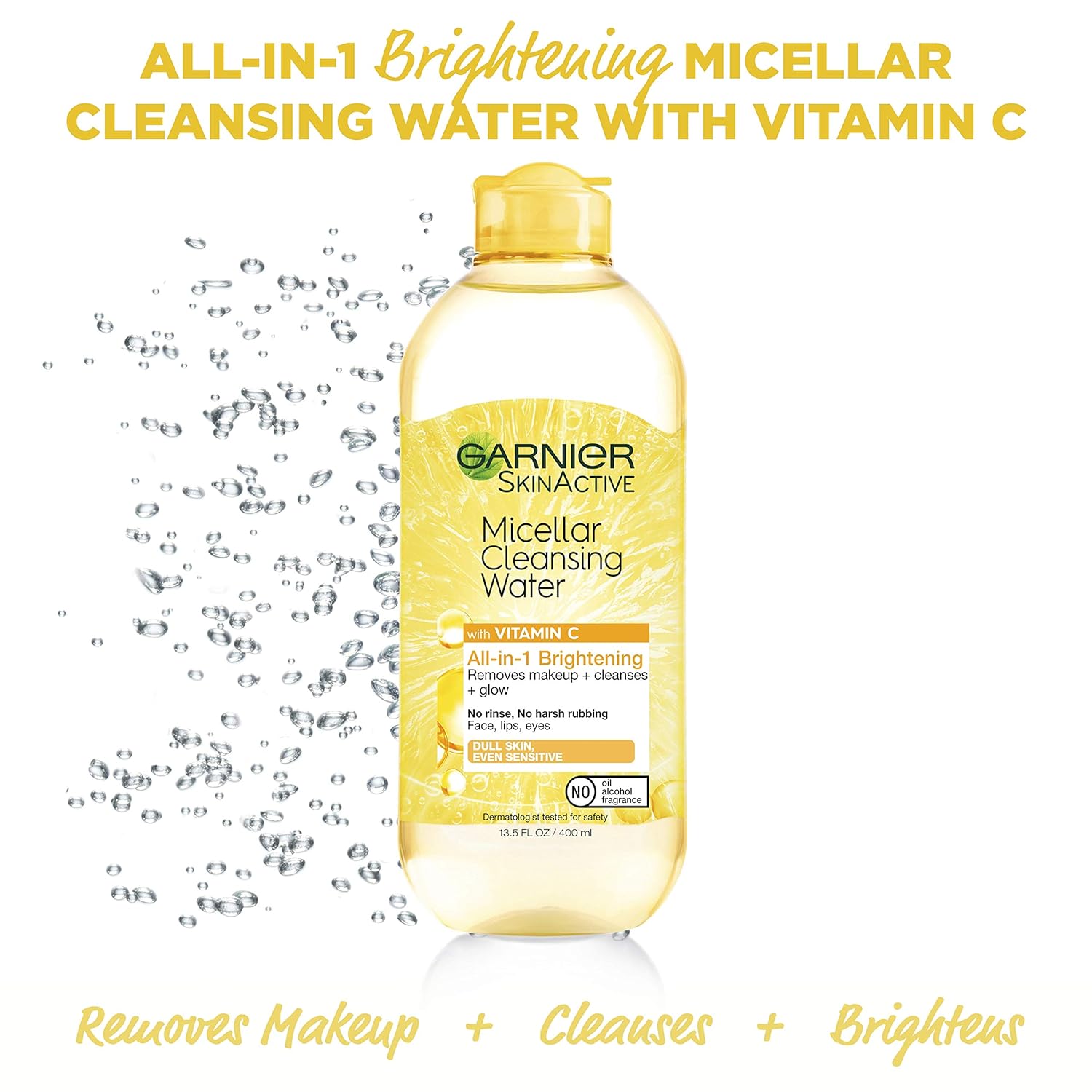 Garnier SkinActive Micellar Water with Vitamin C, Facial Cleanser & Makeup Remover, 13.5 Fl Oz (400mL), 2 Count (Packaging May Vary) - 24hrsmart