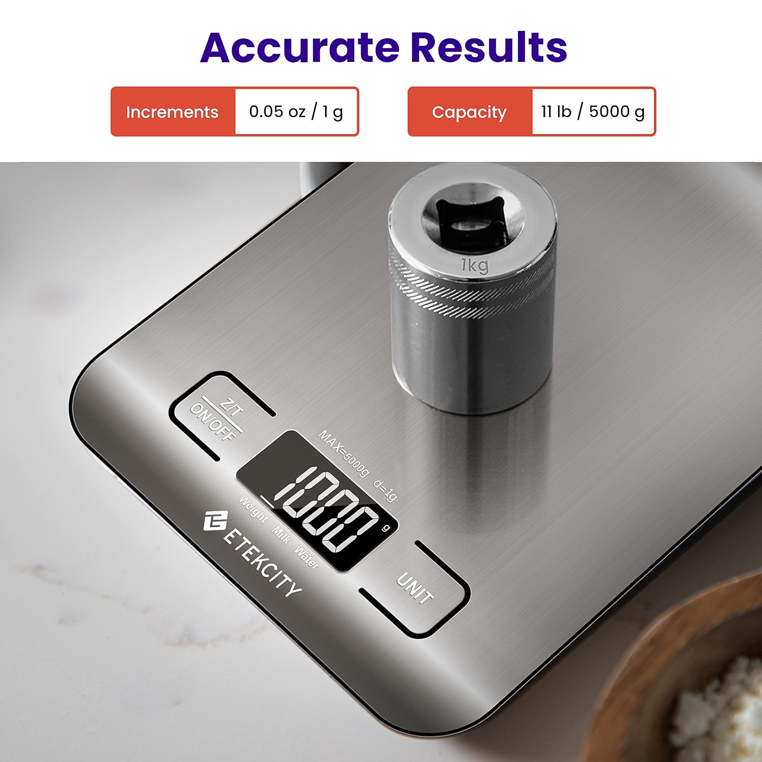 Etekcity Food Kitchen Scale, Digital Grams and Ounces for Weight Loss, Baking, Cooking, Keto and Meal Prep, LCD Display, Medium, 304 Stainless Steel 24hrsmart