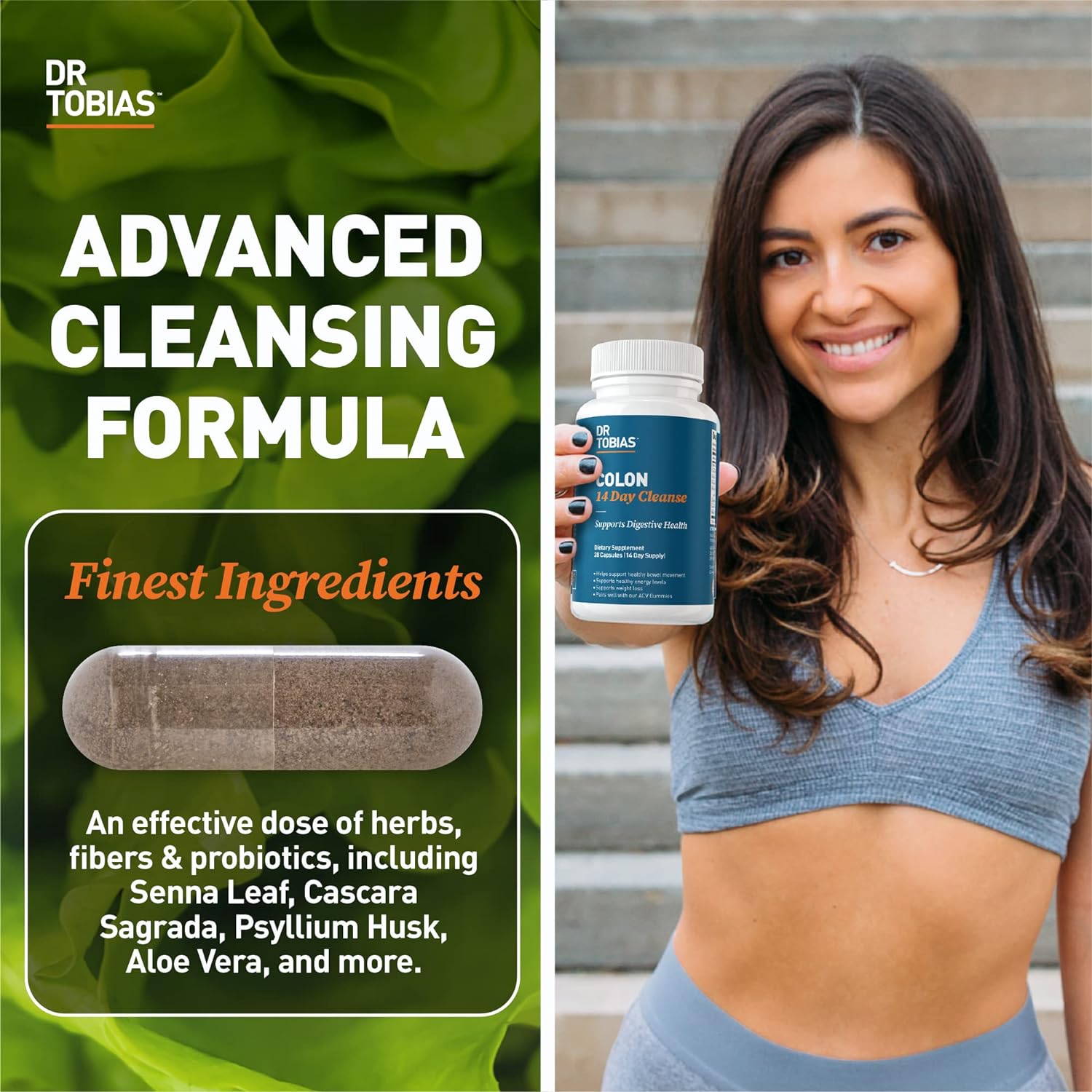 Dr. Tobias Colon 14 Day Cleanse, Advanced Gut Cleanse Detox for Women & Men with Cascara Sagrada, Psyllium Husk, Senna Leaf & Probiotics, Non-GMO Colon Cleanse, 28 Capsules 1-2 Daily 24Hr Smart