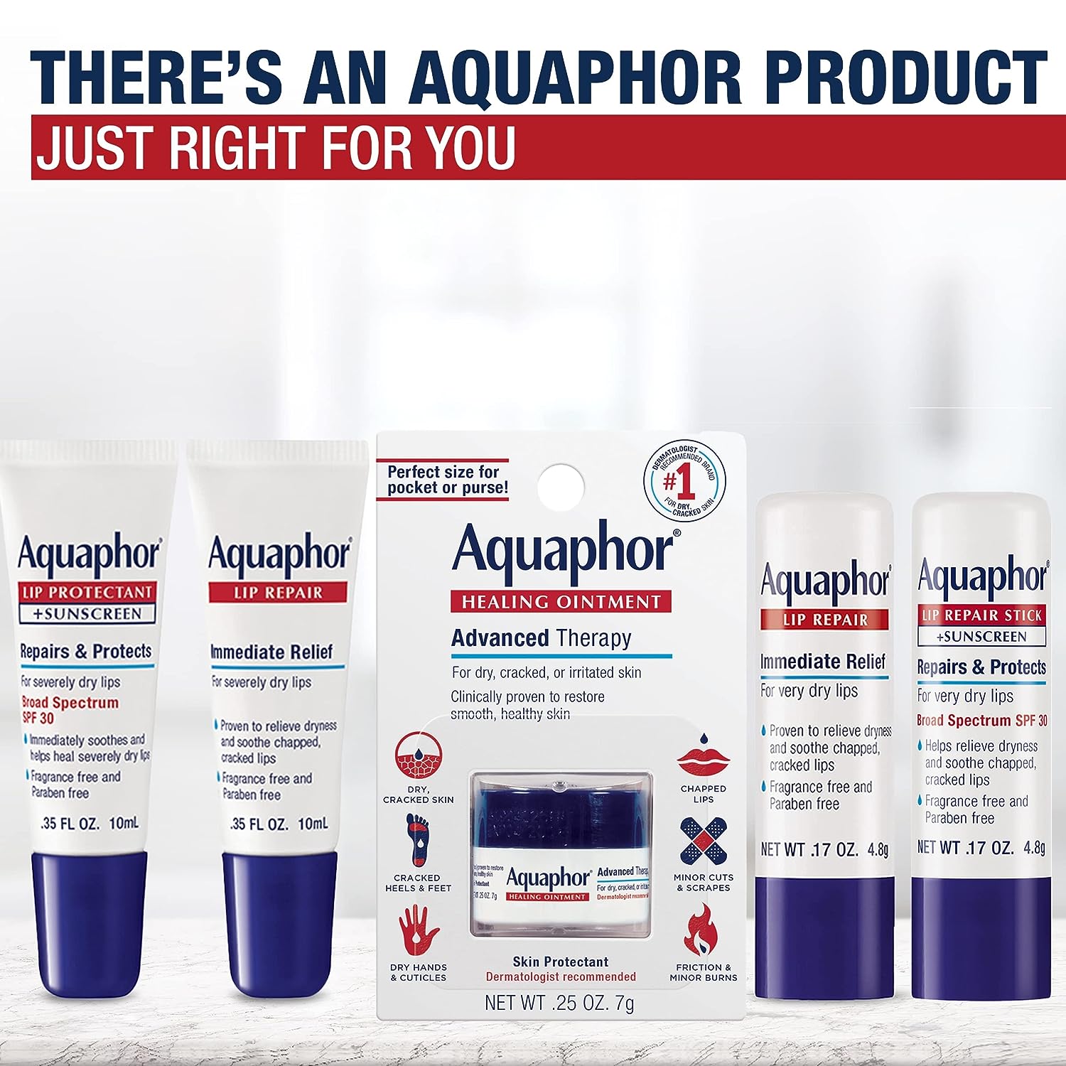 Aquaphor Lip Repair Ointment - Long-lasting Moisture to Soothe Dry Chapped Lips - .35 fl. oz. Tube - 24hrsmart
