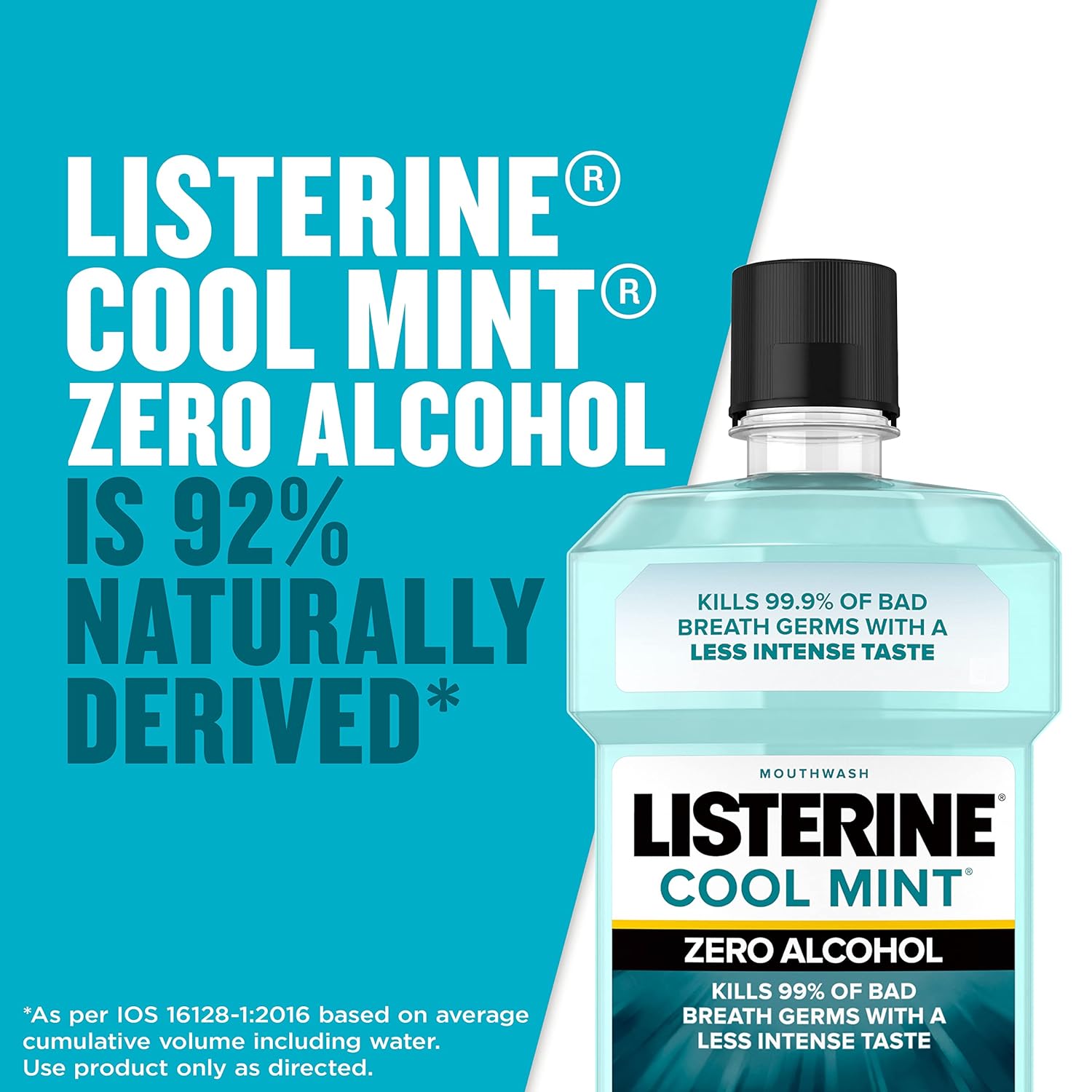 Listerine Zero Alcohol Mouthwash, Alcohol-Free Oral Rinse to Kill 99% of Germs That Cause Bad Breath for Fresh Breath & Clean Mouth, Less Intense Taste, Cool Mint Flavor, 1 L 24Hr Smart
