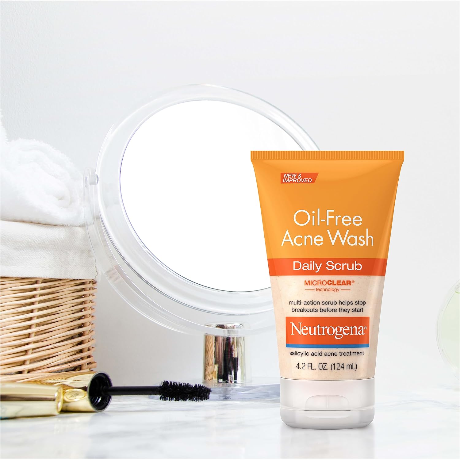 Neutrogena Oil-Free Acne Face Scrub, 2% Salicylic Acid Acne Treatment Medicine, Daily Face Wash to help Prevent Breakouts, Oil Free Exfoliating Facial Cleanser for Acne-Prone Skin, 4.2 fl. oz - 24hrsmart