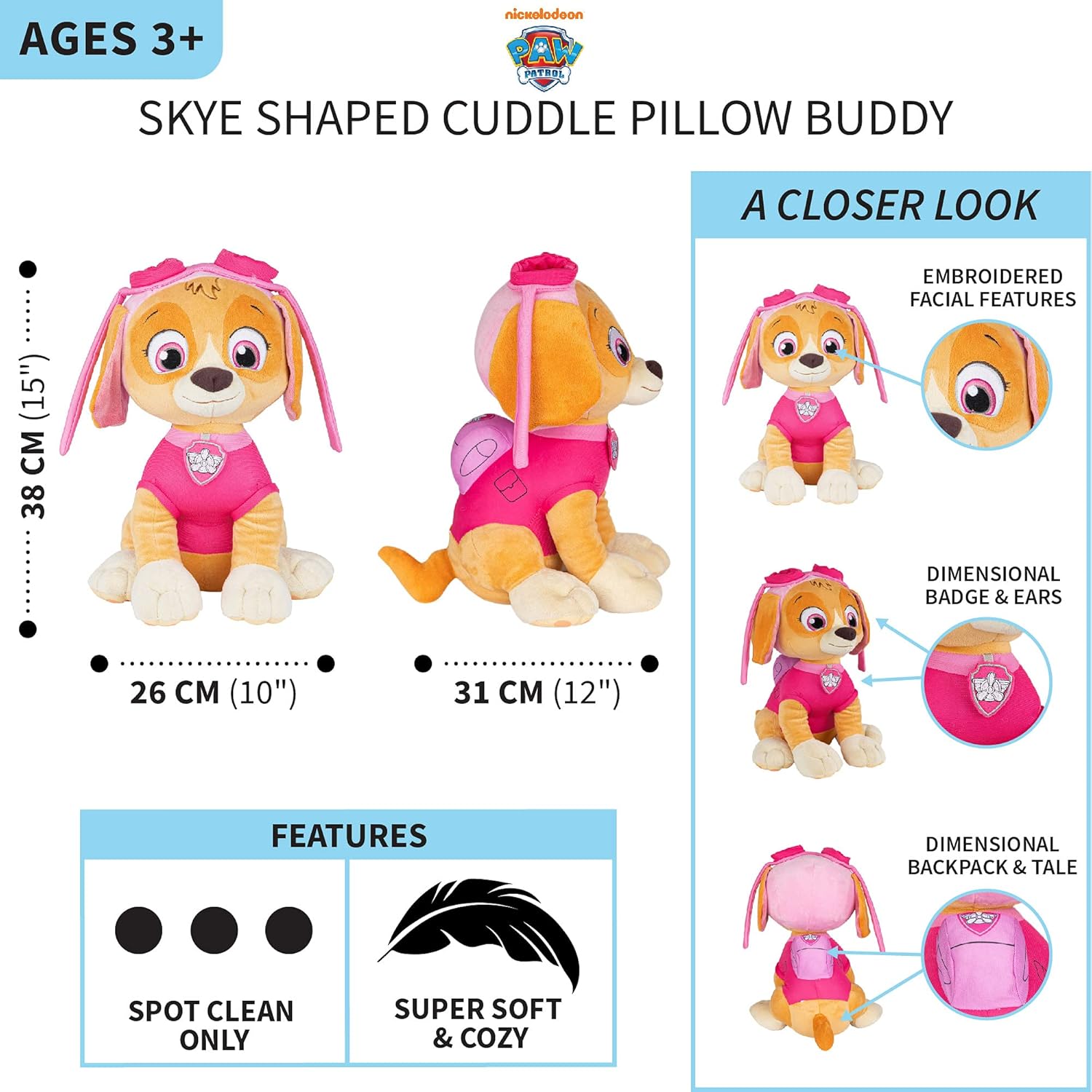 Paw Patrol Skye Kids Bedding Super Soft Plush Cuddle Pillow Buddy, One Size, (Official) Nickelodeon Product By Franco 24hrsmart