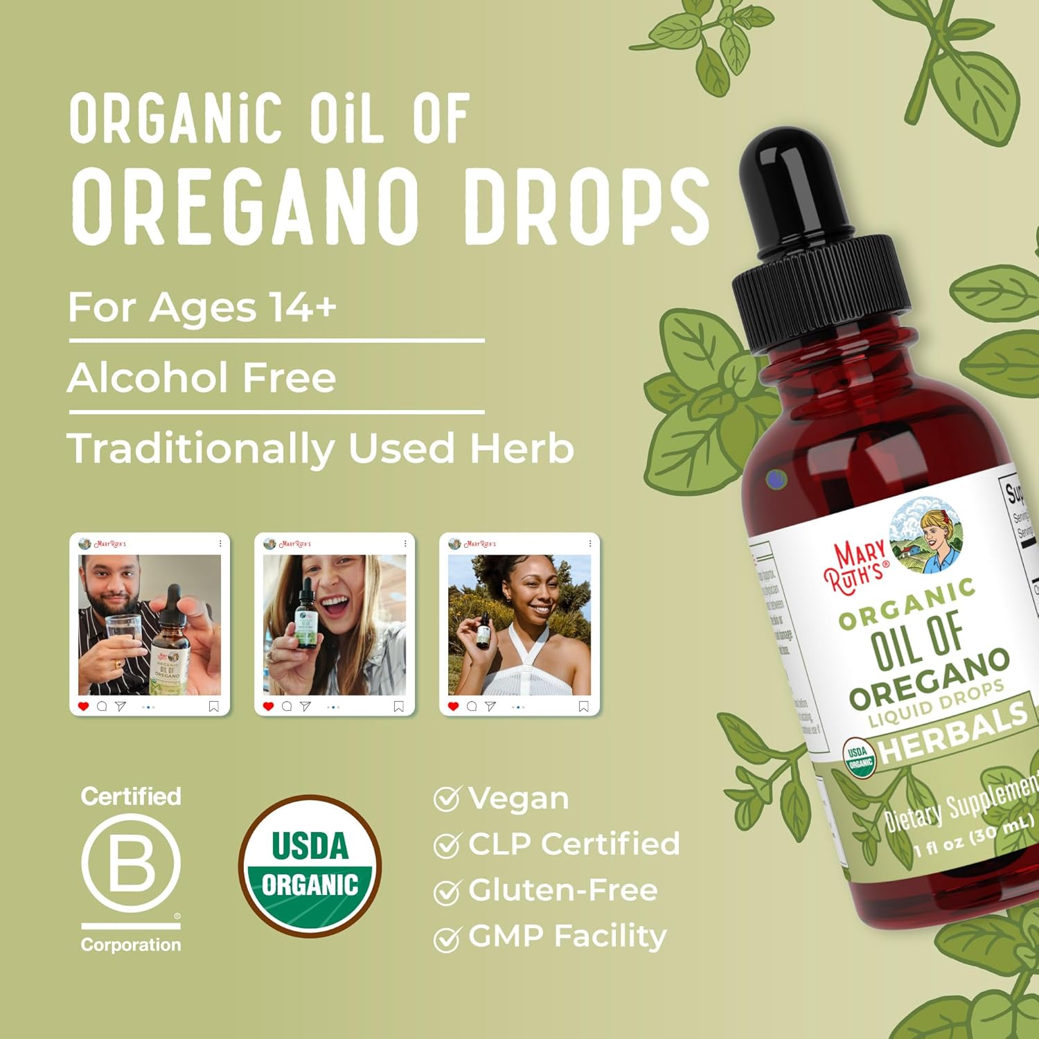 MaryRuth Organics Oregano Oil Drops | 6 Month Supply | USDA Organic Oil of Oregano Liquid | Herbal Blend for Immune Support | Digestive Health | Overall Health | Vegan | Sugar Free | Non-GMO | 1 Fl Oz 24hrsmart