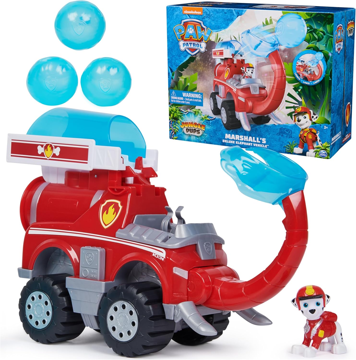 PAW Patrol Jungle Pups, Marshall Elephant Firetruck with Projectile Launcher, Toy Truck with Action Figure, Kids Toys for Boys & Girls Ages 3 and Up 24hrsmart
