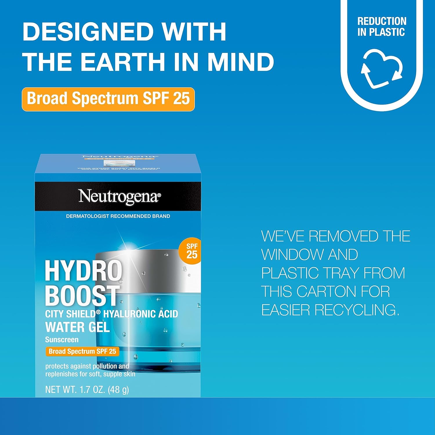 Neutrogena Hydro Boost Face Moisturizer with SPF 25, Hydrating Facial Sunscreen, Oil-Free and Non-Comedogenic Water Gel Face Lotion 1.7 oz 24Hr Smart