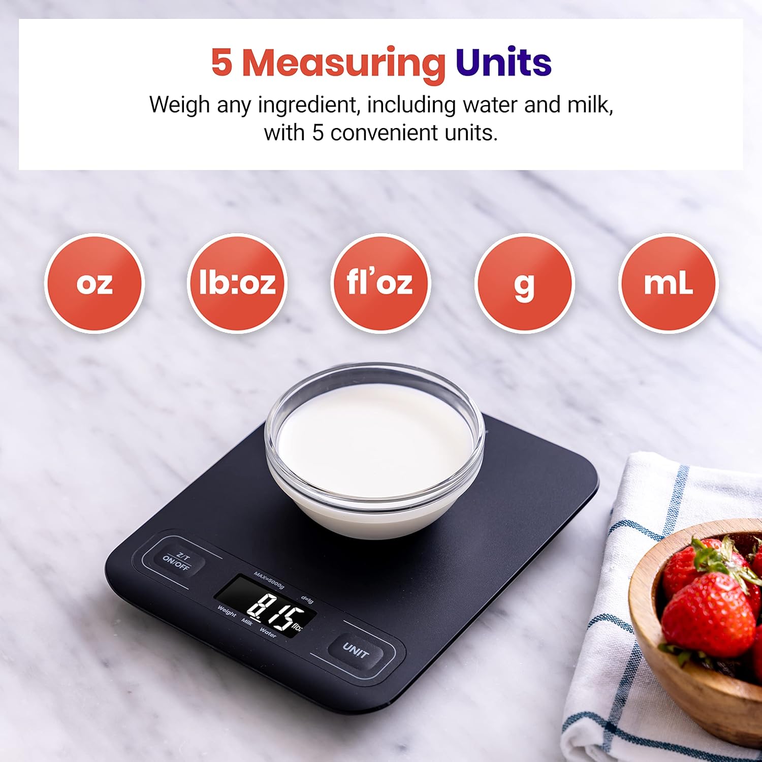 Etekcity Food Kitchen Scale, Digital Grams and Ounces for Weight Loss, Baking, Cooking, Keto and Meal Prep, LCD Display, Medium, 304 Stainless Steel 24hrsmart