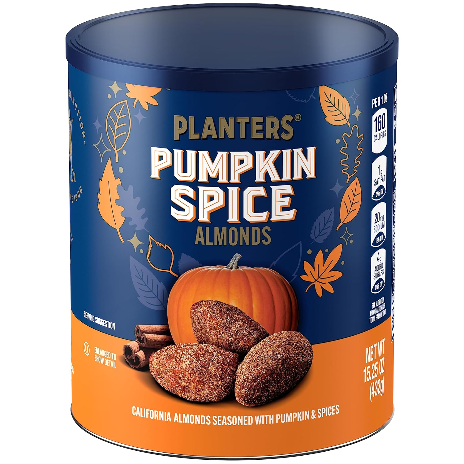 PLANTERS Fall Edition Pumpkin Spice Almonds, 15.25 oz Canister - 24hrsmart
