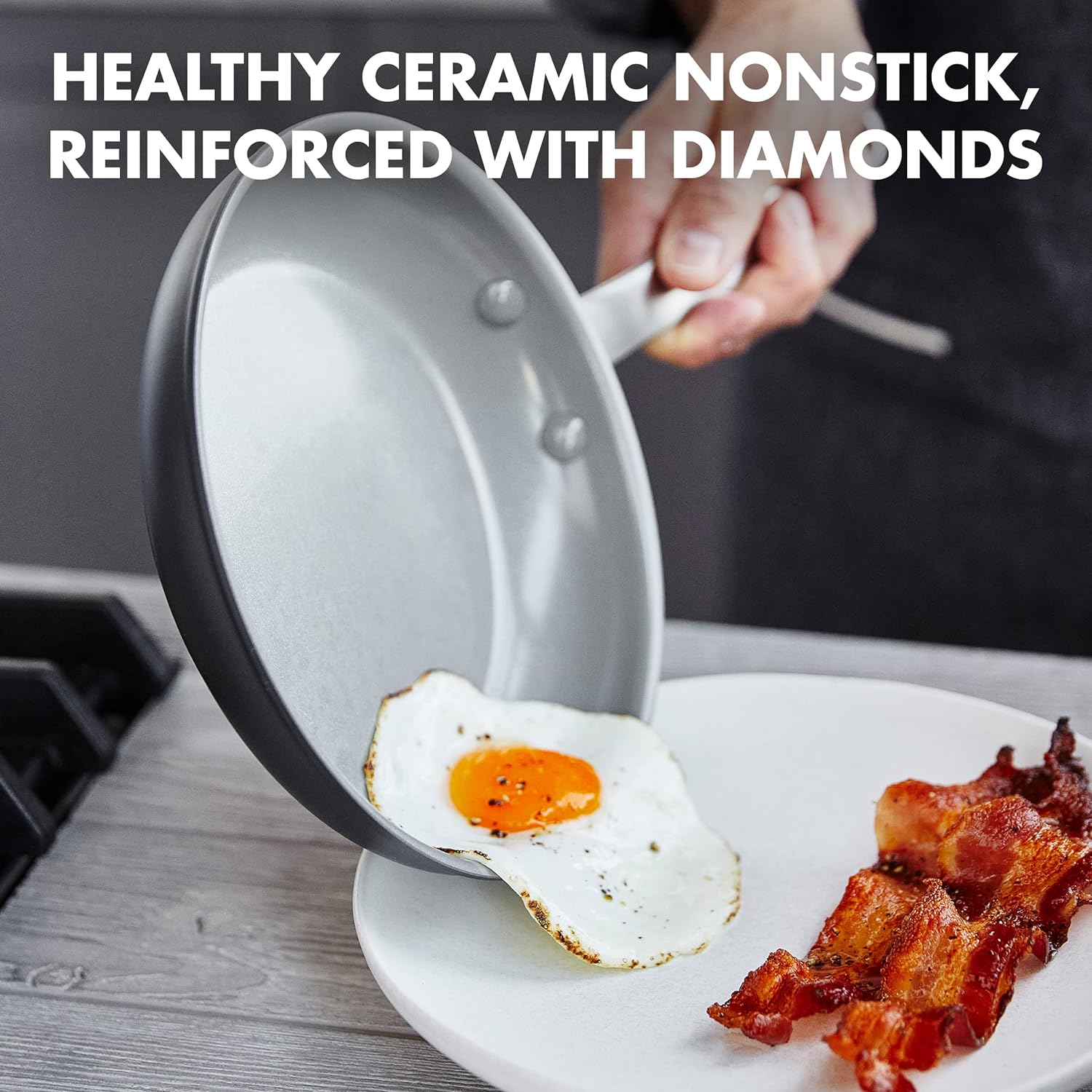 GreenPan Chatham Hard Anodized Healthy Ceramic Nonstick 8" and 10" Frying Pan Skillet Set, Omelette and Egg Pan, PFAS-Free, Dishwasher Safe, Oven Safe, Gray - 24hrsmart