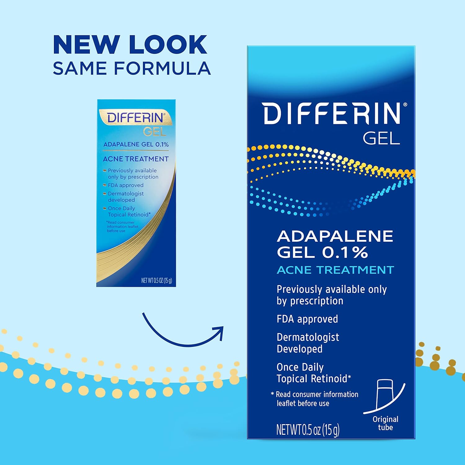 Differin Acne Treatment Gel, 30 Day Supply, Retinoid Treatment for Face with 0.1% Adapalene, Gentle Skin Care for Acne Prone Sensitive Skin, 15g Tube (Packaging May Vary) - 24hrsmart