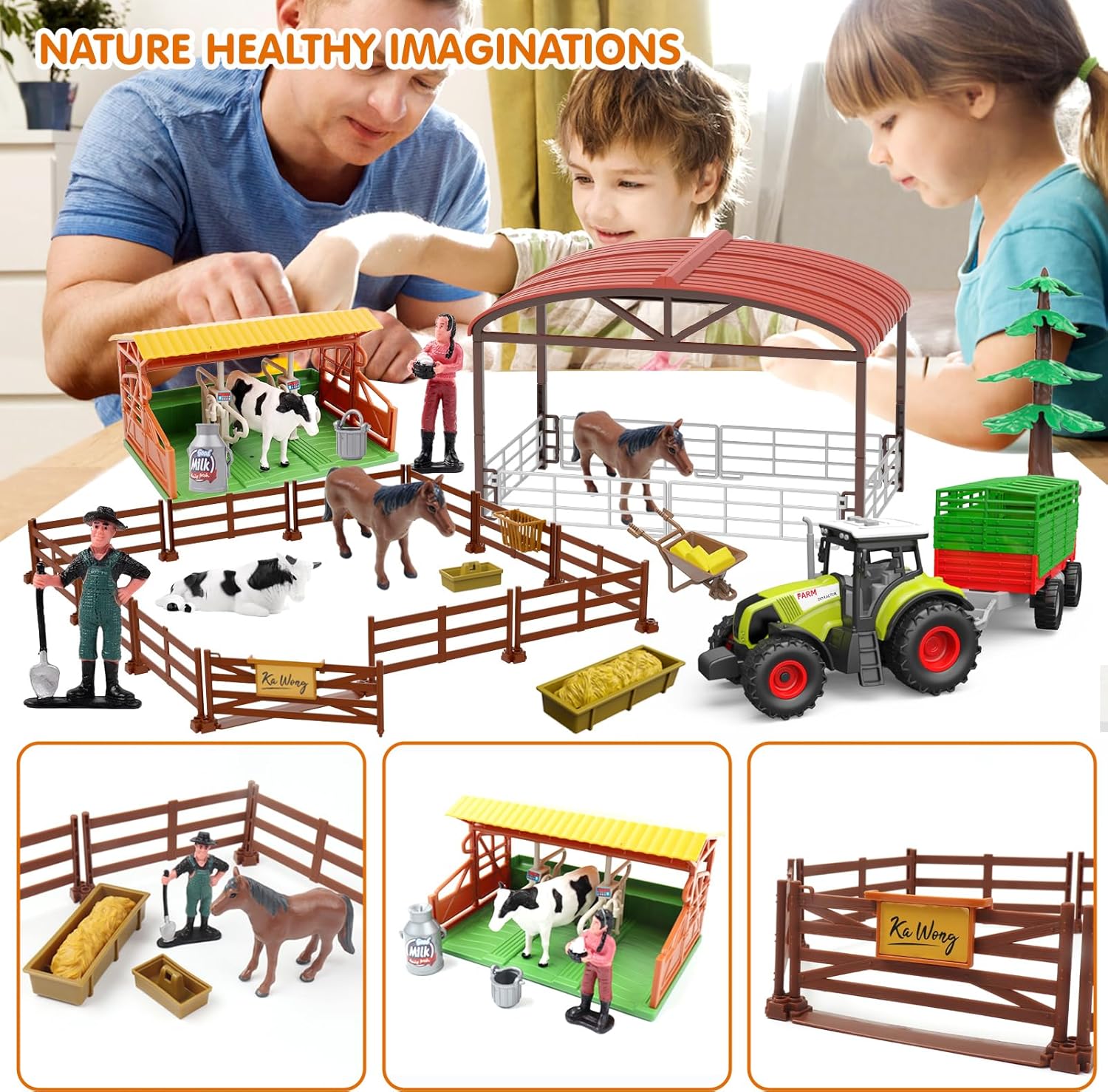 Dwi Dowellin Kids Tractor Toy Farm Playset,Toddlers Farm Vehicle Toys with Light&Sound,69 PCS Farm Toys Set with Farm Animals Fences Farmers for Kids 3-12 Years Old Boys Girls Birthday Gift 24hrsmart