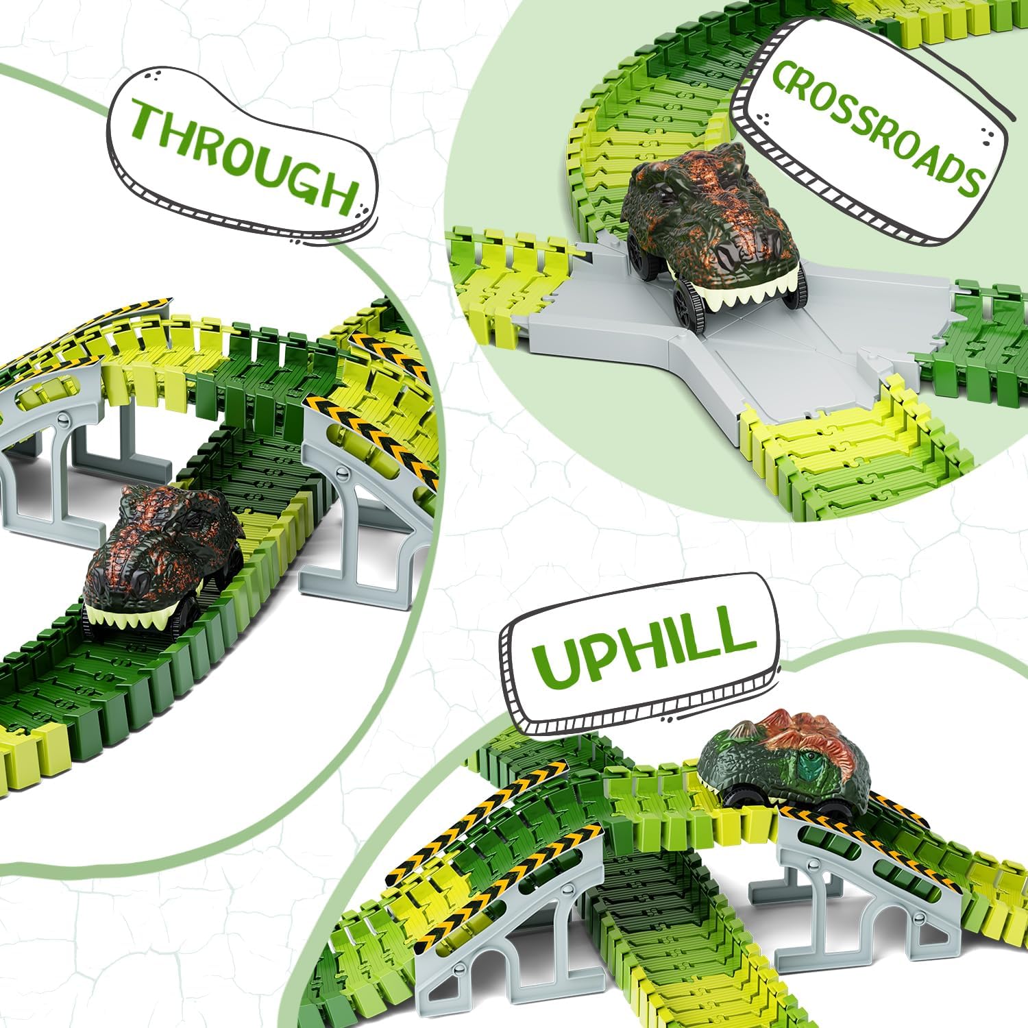 Dinosaur Toys, 252 PCS Create A Dinosaur World Road Race Tracks, Flexible Track Playset, 2pcs Dinosaur Car for 3 4 5 6 Year Old Boys Girls Birthday Party Favor Gift 24hrsmart