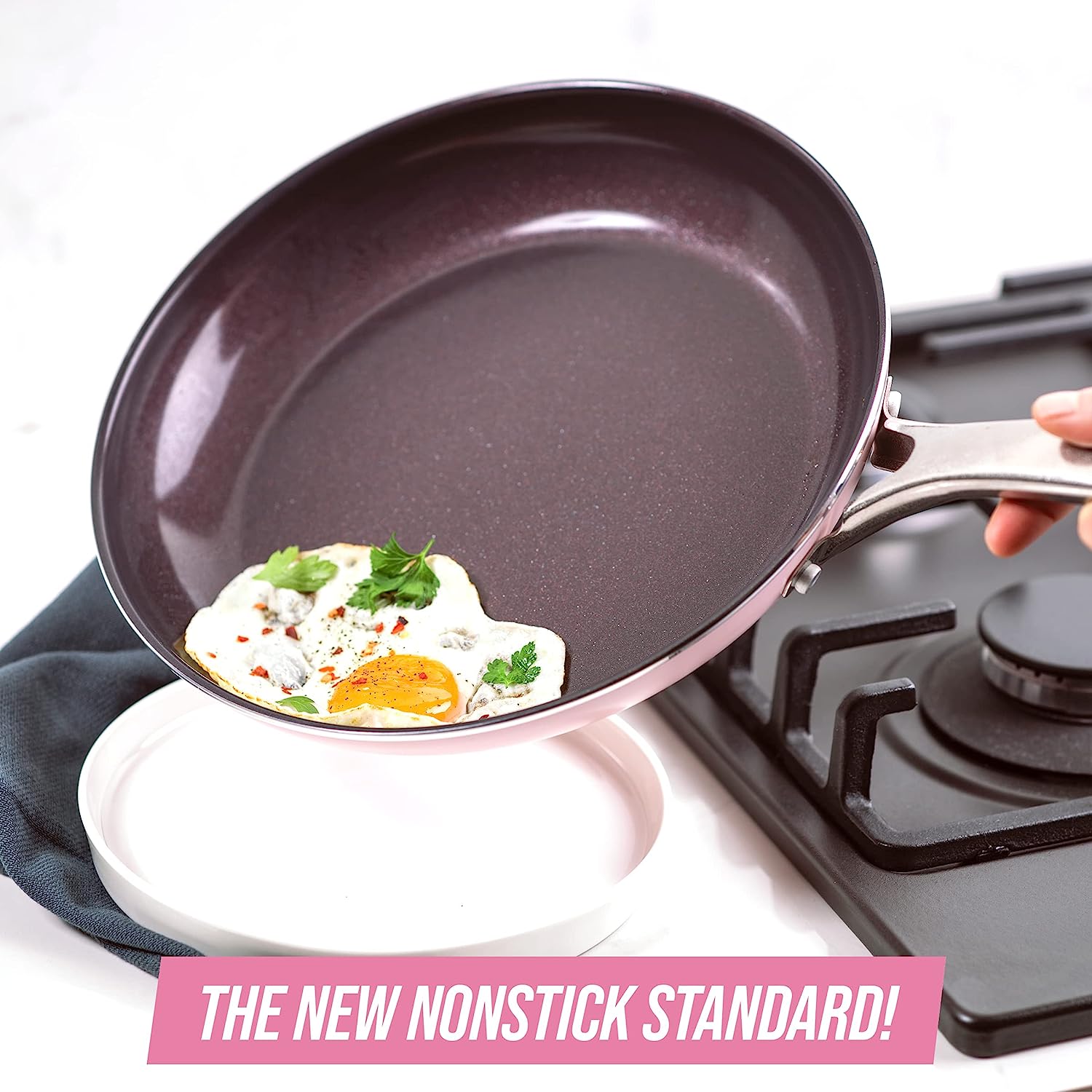 Blue Diamond Cookware Diamond Infused Ceramic Nonstick 10" Frying Pan Skillet, PFAS-Free, Dishwasher Safe, Oven Safe, Pink 24Hr Smart