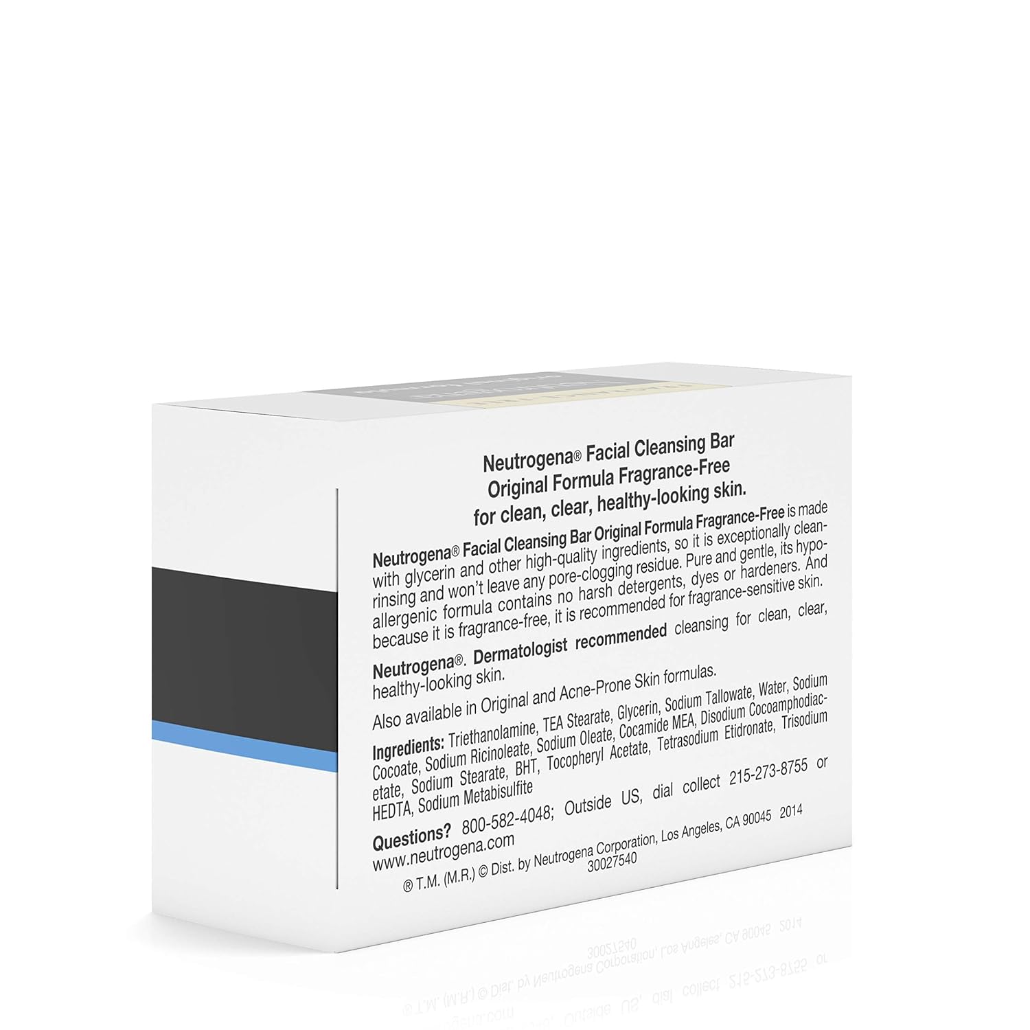 Neutrogena Original Fragrance-Free Facial Cleansing Bar with Glycerin, Pure & Transparent Gentle Face Wash Bar Soap, Free of Harsh Detergents, Dyes & Hardeners, 3.5 oz 24Hr Smart