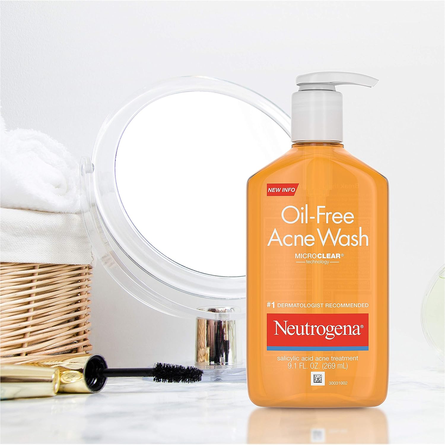 Neutrogena Oil-Free Acne Fighting Facial Cleanser with Salicylic Acid Acne Treatment medicine,, Daily Oil Free Acne Face Wash for Acne-Prone Skin with Salicylic Acid Medicine, 9.1 fl. oz - 24hrsmart