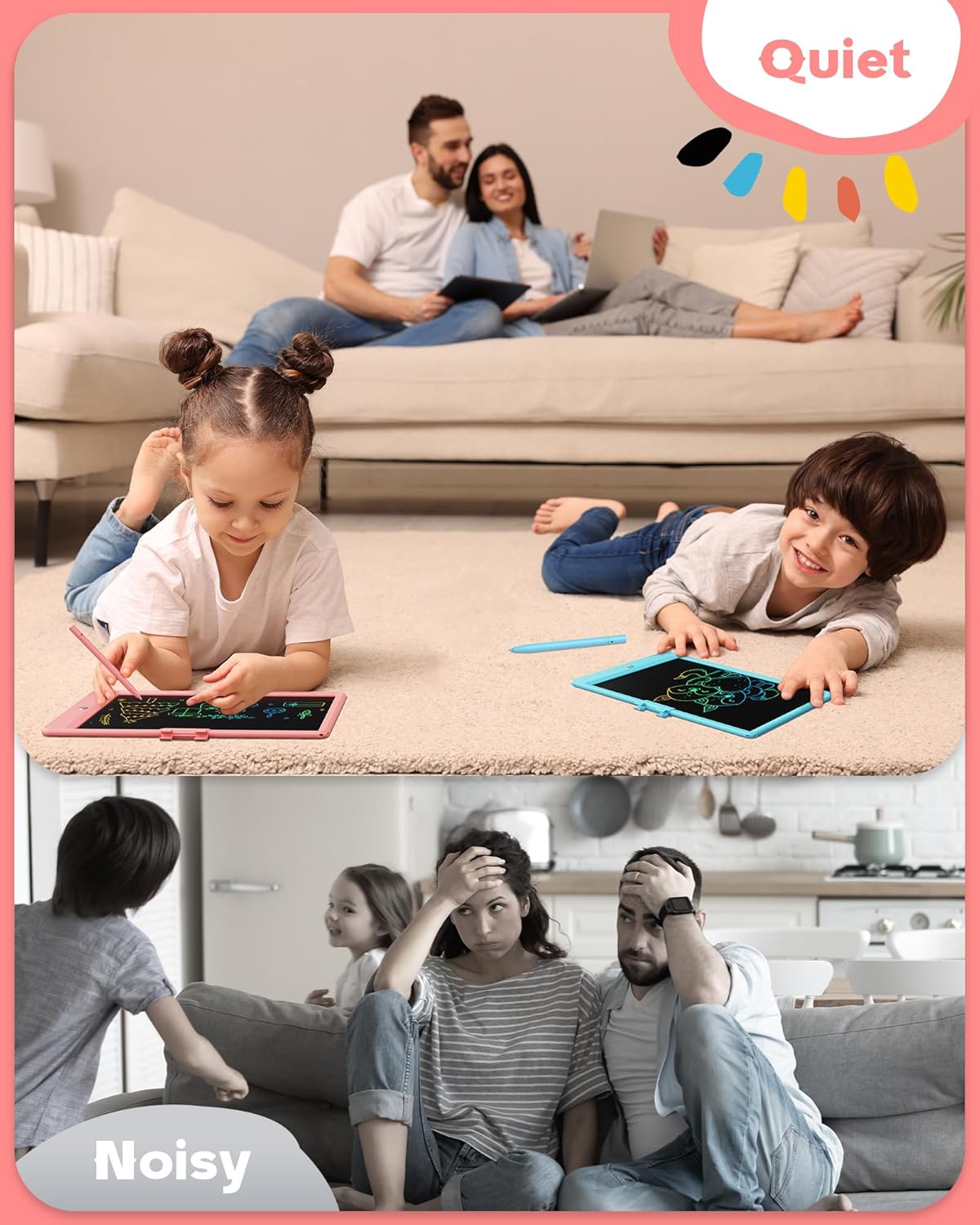 Bravokids 10 Inch LCD Writing Tablet for 3-8 Year Olds - Electronic Drawing Pad and Doodle Board as Educational Birthday Gifts for Girls and Boys (Pink) 24hrsmart