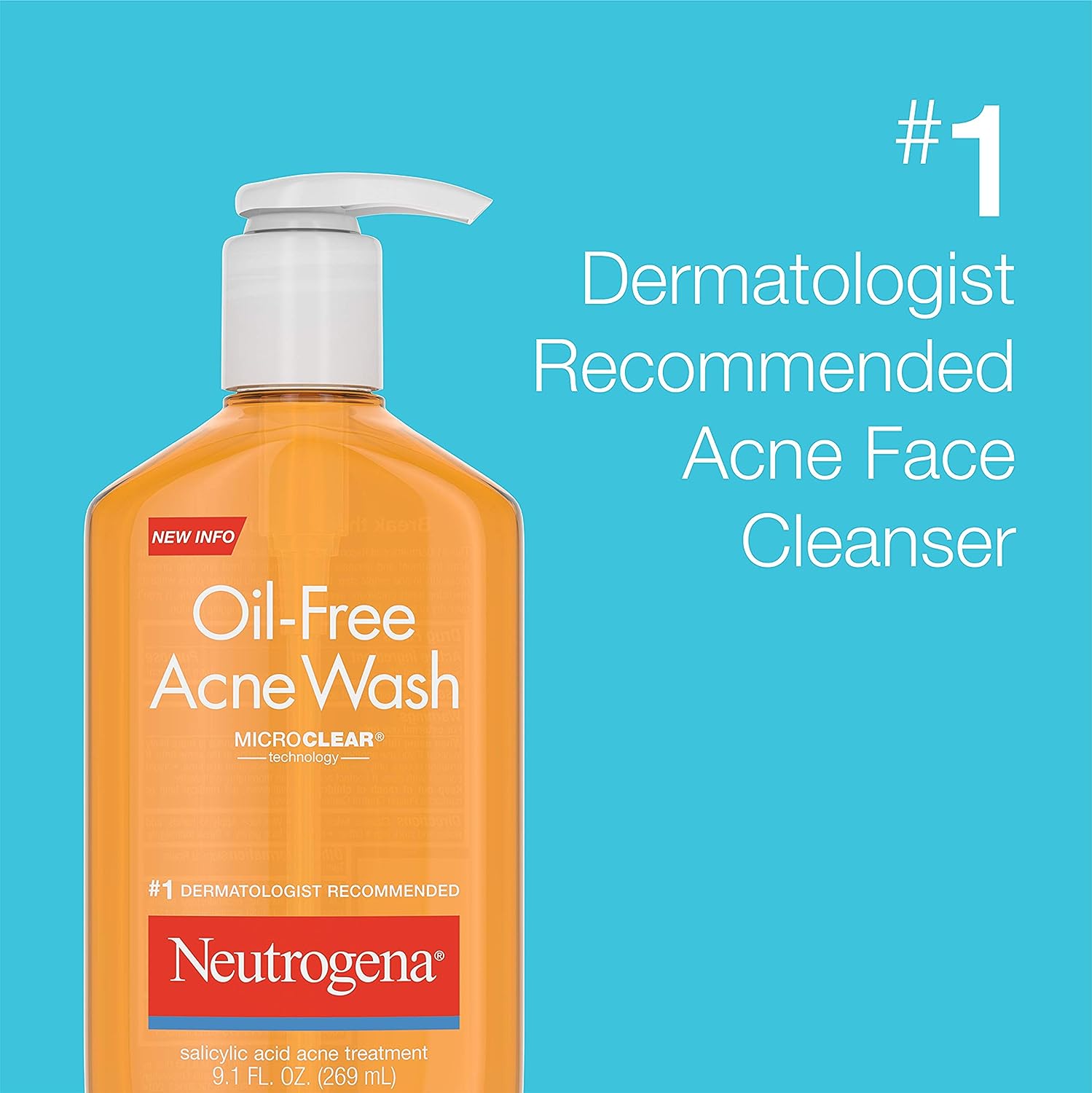Neutrogena Oil-Free Acne Fighting Facial Cleanser with Salicylic Acid Acne Treatment medicine,, Daily Oil Free Acne Face Wash for Acne-Prone Skin with Salicylic Acid Medicine, 9.1 fl. oz - 24hrsmart