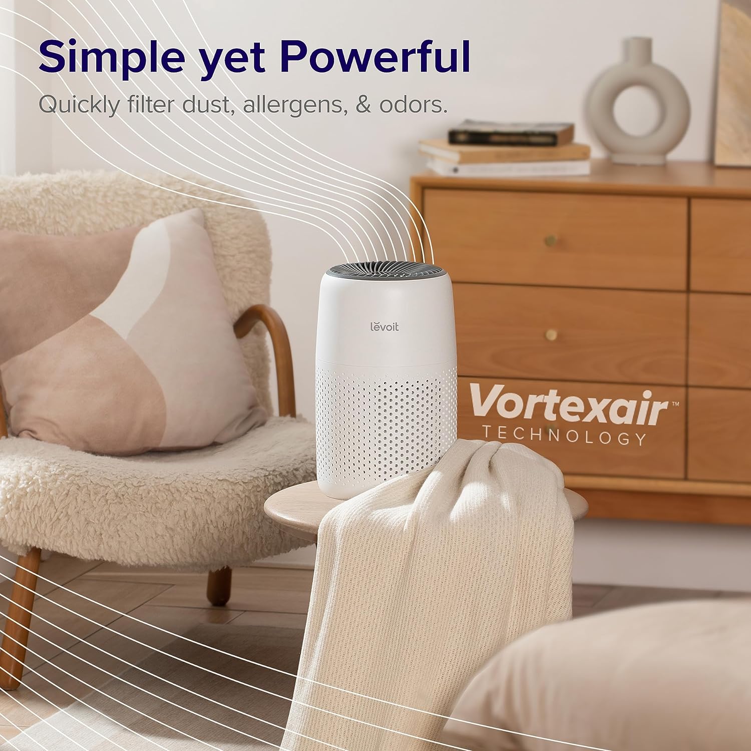 LEVOIT Air Purifiers for Bedroom Home, 3-in-1 Filter Cleaner with Fragrance Sponge for Better Sleep, Filters Smoke, Allergies, Pet Dander, Odor, Dust, Office, Desktop, Portable, Core Mini, White 24Hr Smart