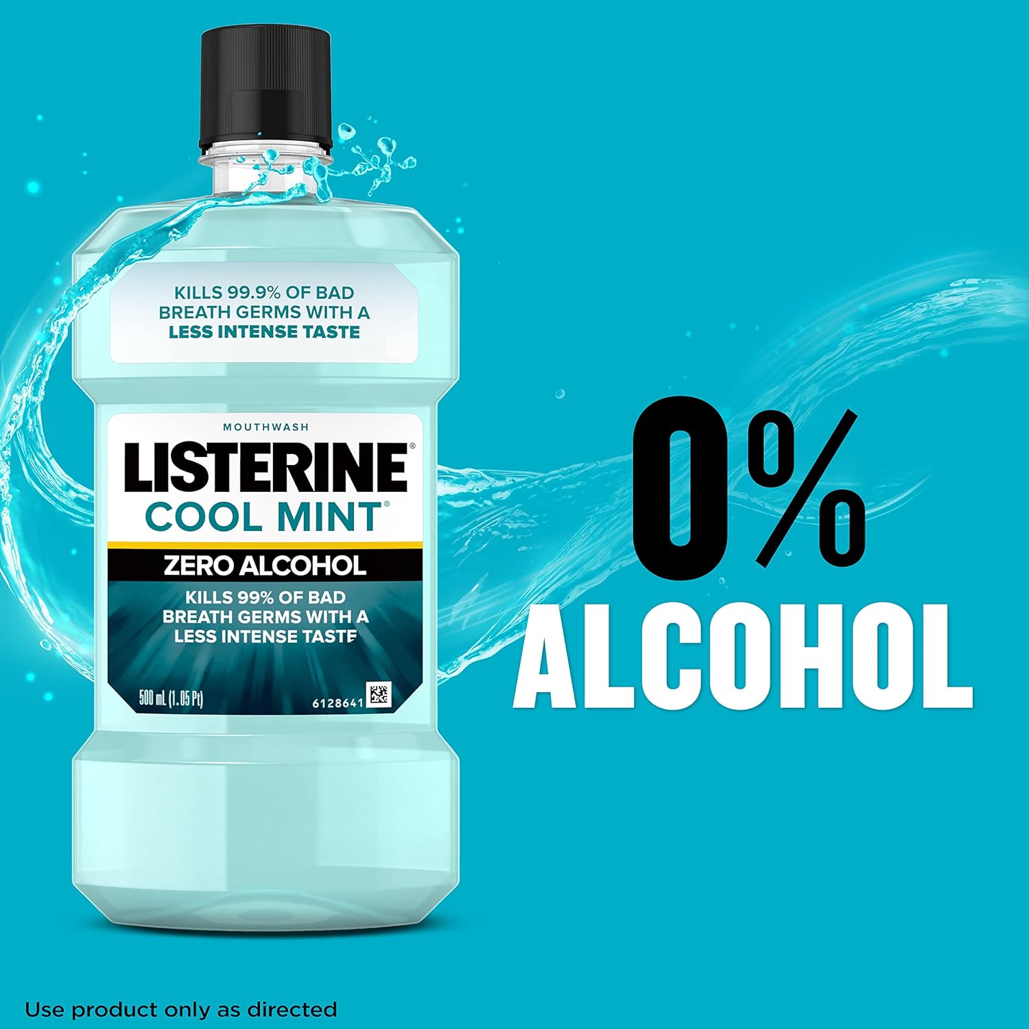 Listerine Zero Alcohol Mouthwash, Alcohol-Free Oral Rinse to Kill 99% of Germs That Cause Bad Breath for Fresh Breath & Clean Mouth, Less Intense Taste, Cool Mint Flavor, 1 L 24Hr Smart