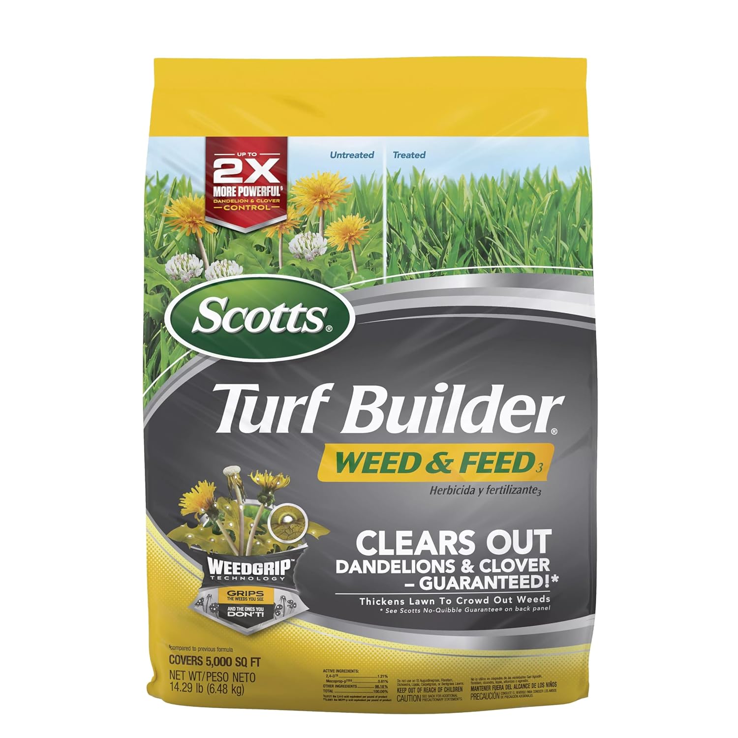 Scotts Turf Builder Weed & Feed3, Weed Killer Plus Lawn Fertilizer, Controls Dandelion and Clover, 5,000 sq. ft., 14.29 lbs. 24hrsmart