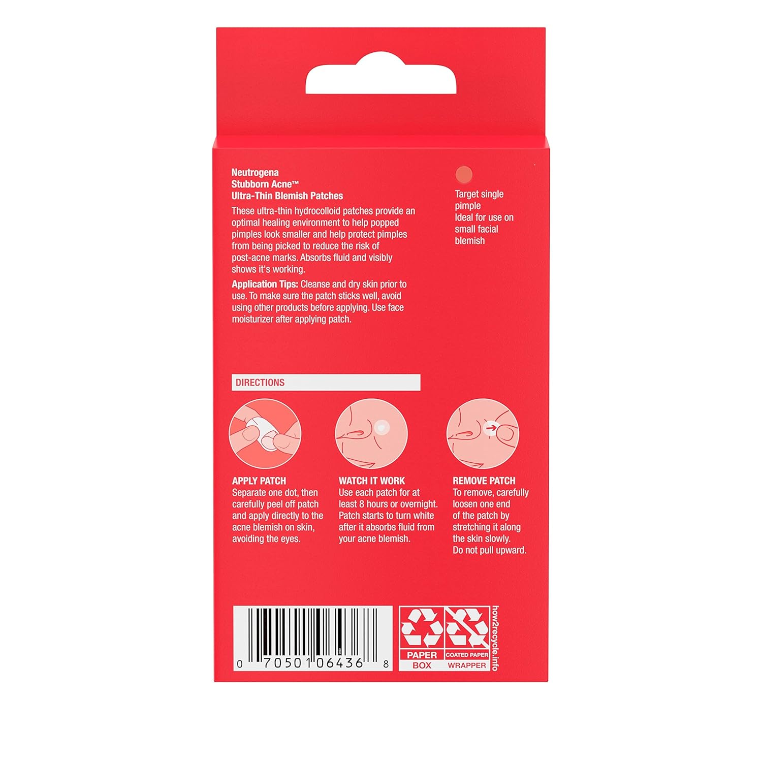 Neutrogena Stubborn Acne Pimple Patches, Acne Treatment for Face, Ultra-Thin Hydrocolloid Spot Stickers Provide Optimal Healing for Pimples, 24 Patches 24Hr Smart