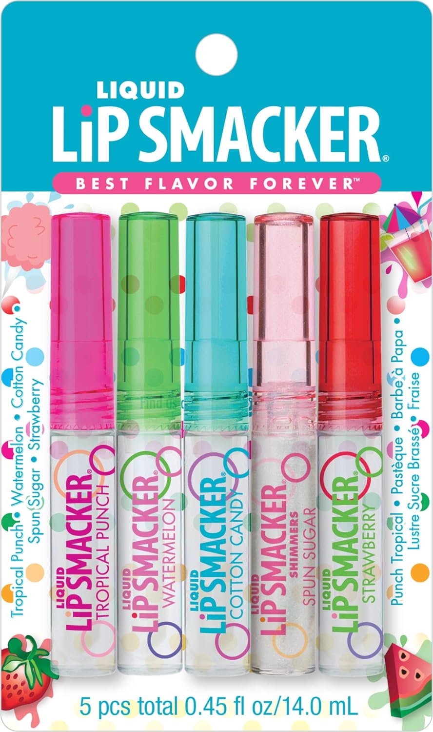 Lip Smacker Liquid Flavored Lip Gloss Friendship Pack |Tropical Punch, Watermelon, Cotton Candy, Sugar, Strawberry | Stocking Stuffer | Christmas Gift, Set of 5 - 24hrsmart