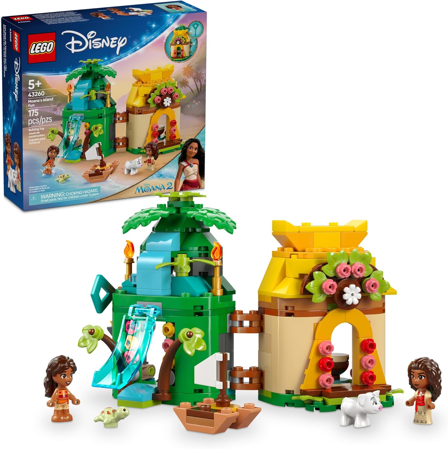LEGO Disney Moana's Island Fun Building Toy Playset - Princess Moana Toy for Kids, Girls and Boys, Ages 5+ - with 2 Disney Micro-Dolls and Pua Animal Figure 24hrsmart