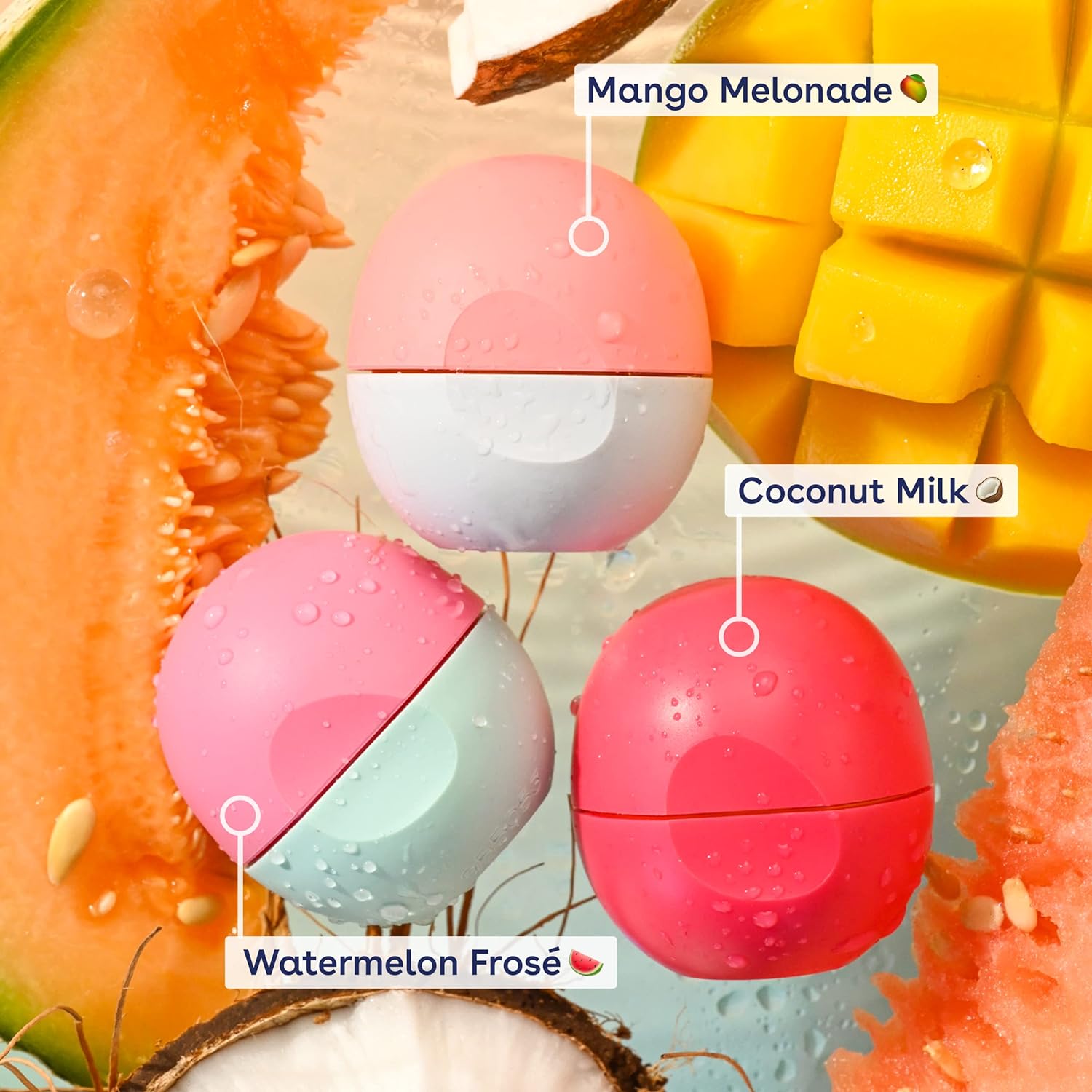 eos Juicy Vibes Lip Balm Variety Pack- Watermelon Frosé, Mango Melonade & Coconut Milk, All-Day Moisture Lip Care Products, 0.25 oz, 3-Pack - 24hrsmart