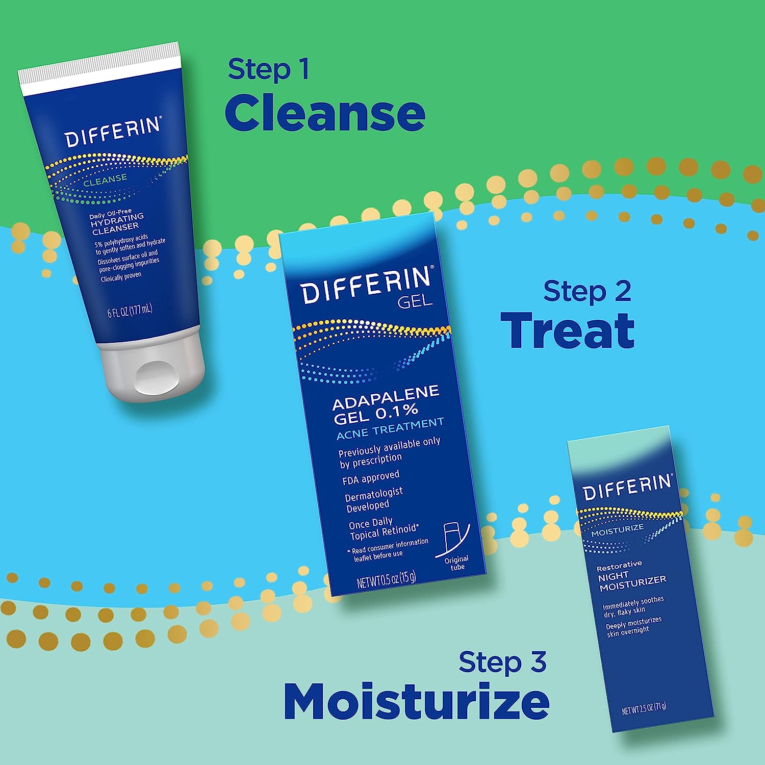 Differin Acne Treatment Gel, 30 Day Supply, Retinoid Treatment for Face with 0.1% Adapalene 15g Tube 24Hr Smart